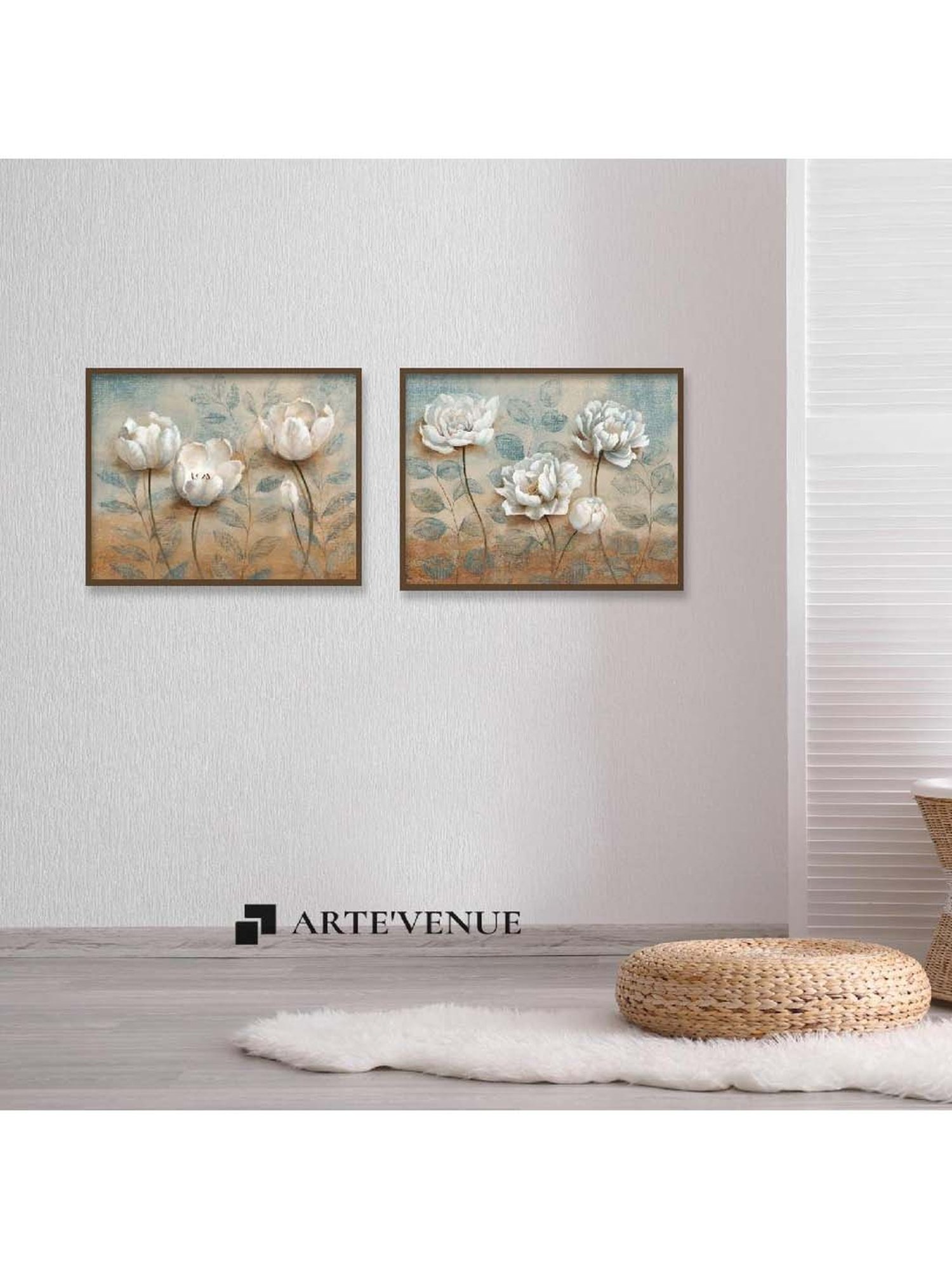 ARTE'VENUE Summers Embrace Brown & Blue Canvas Wall Arts - Set of 2 (15 X 12 inch Each)