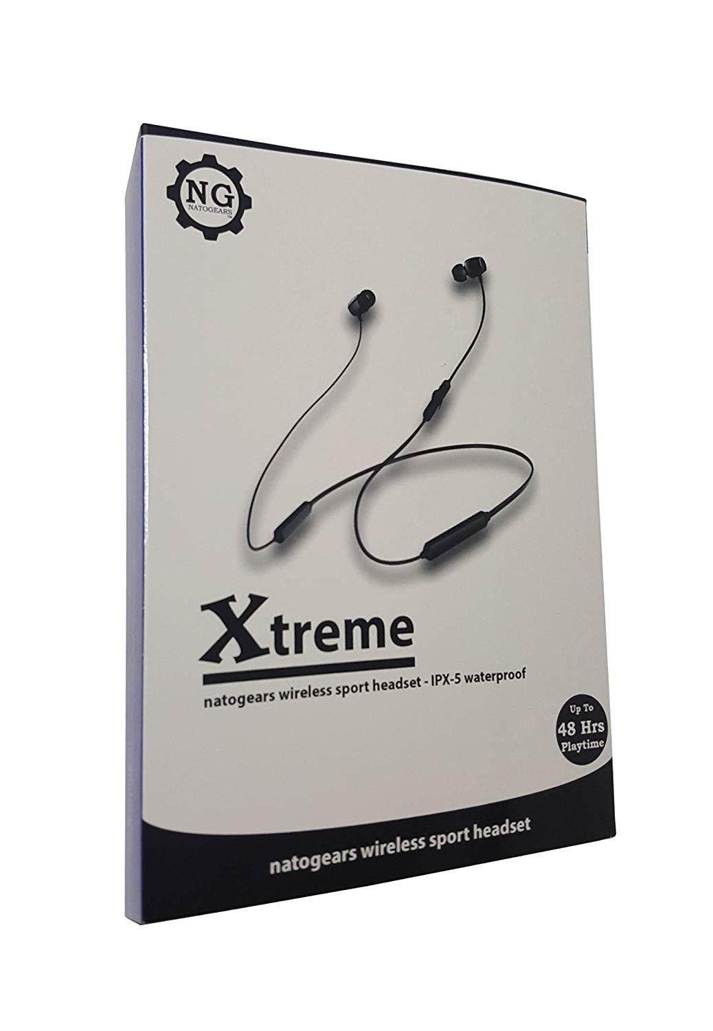 NatoGears 48 Hours Playtime IPX5 Sport Neckband Headphones Earbuds Waterproof Headphones for Sports and Gyms (Black)