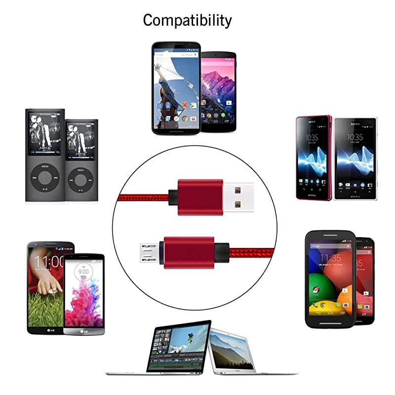 Micro USB Cable 10ft 3Pack by  High Speed 2.0 USB A Male to Micro USB Sync Charging Nylon Braided Cable for Android Phone Charger Cable Tablets Wall and Car Charger Connection Red