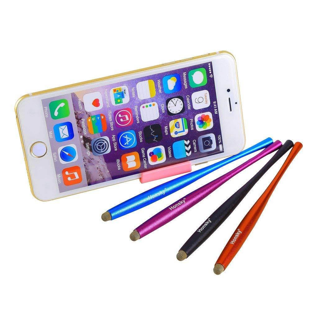 Honsky Capacitive Stylus Pen, 4 Packs Slim Waist Universal Metal Sensitive Cell Phone Tablet Styli for Apple iPhone iPad Samsung LG Touch Screen/with Replacement Mesh Tips/Red, Blue, Black, Purple