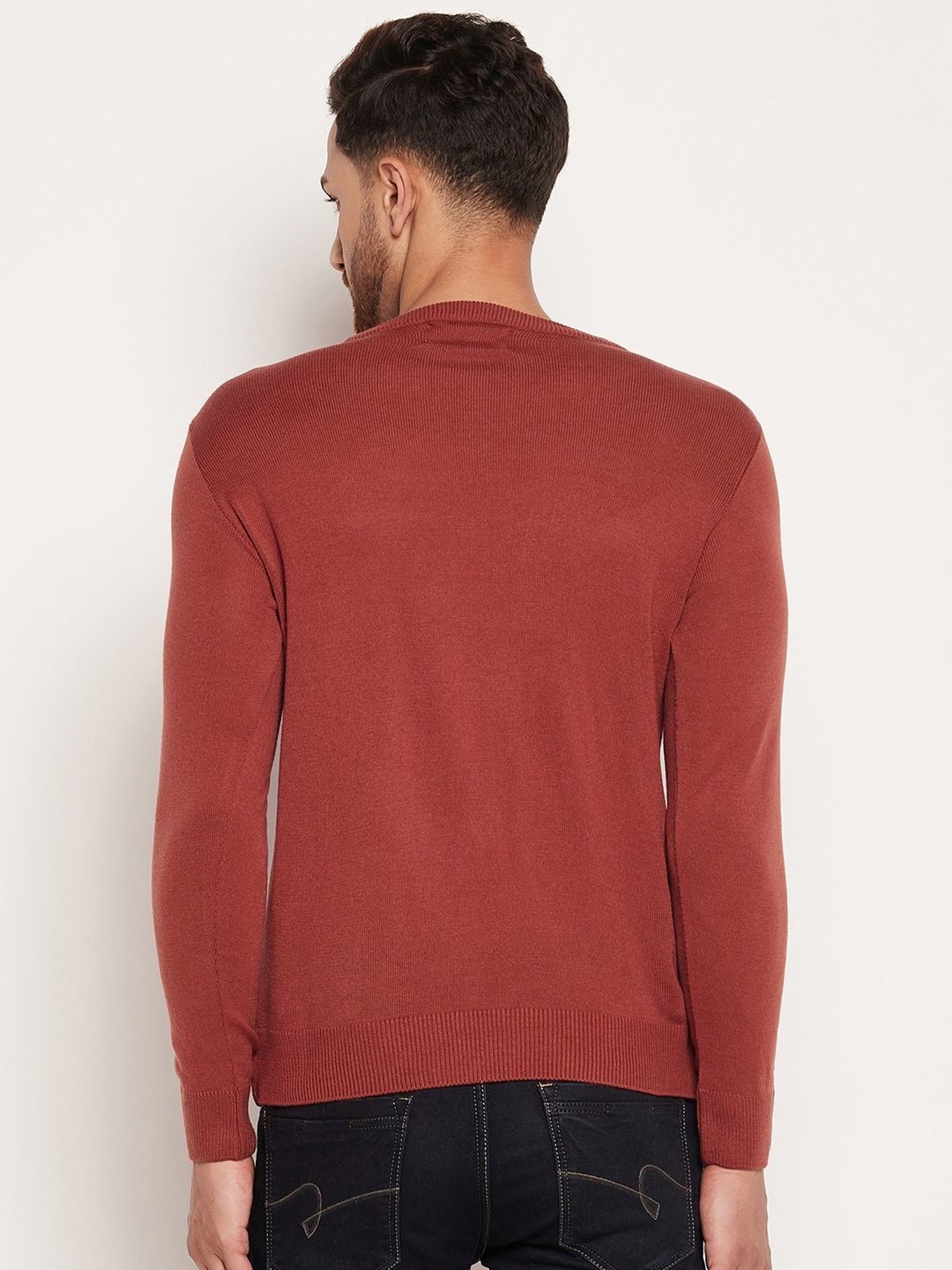 Duke Rust Slim Fit Printed Sweater