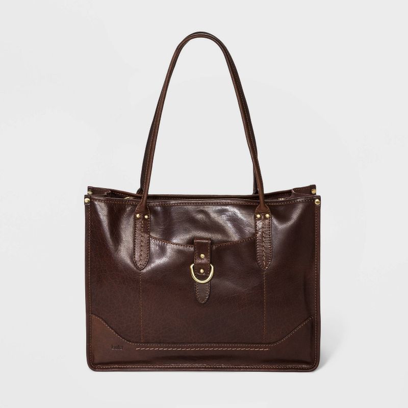Bolo Leather Snap Closure Tote Handbag - Brown
