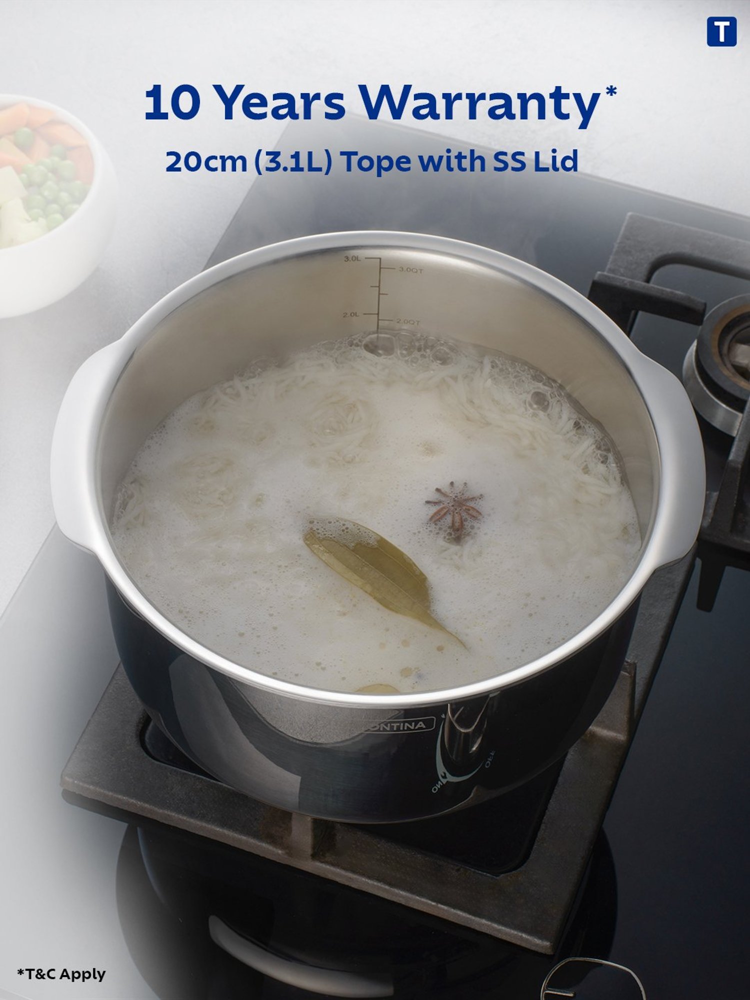 Tramontina Aeion Triply Non-Toxic Stainless Steel Tope with Lid 20cm/3.1L NSF Certified