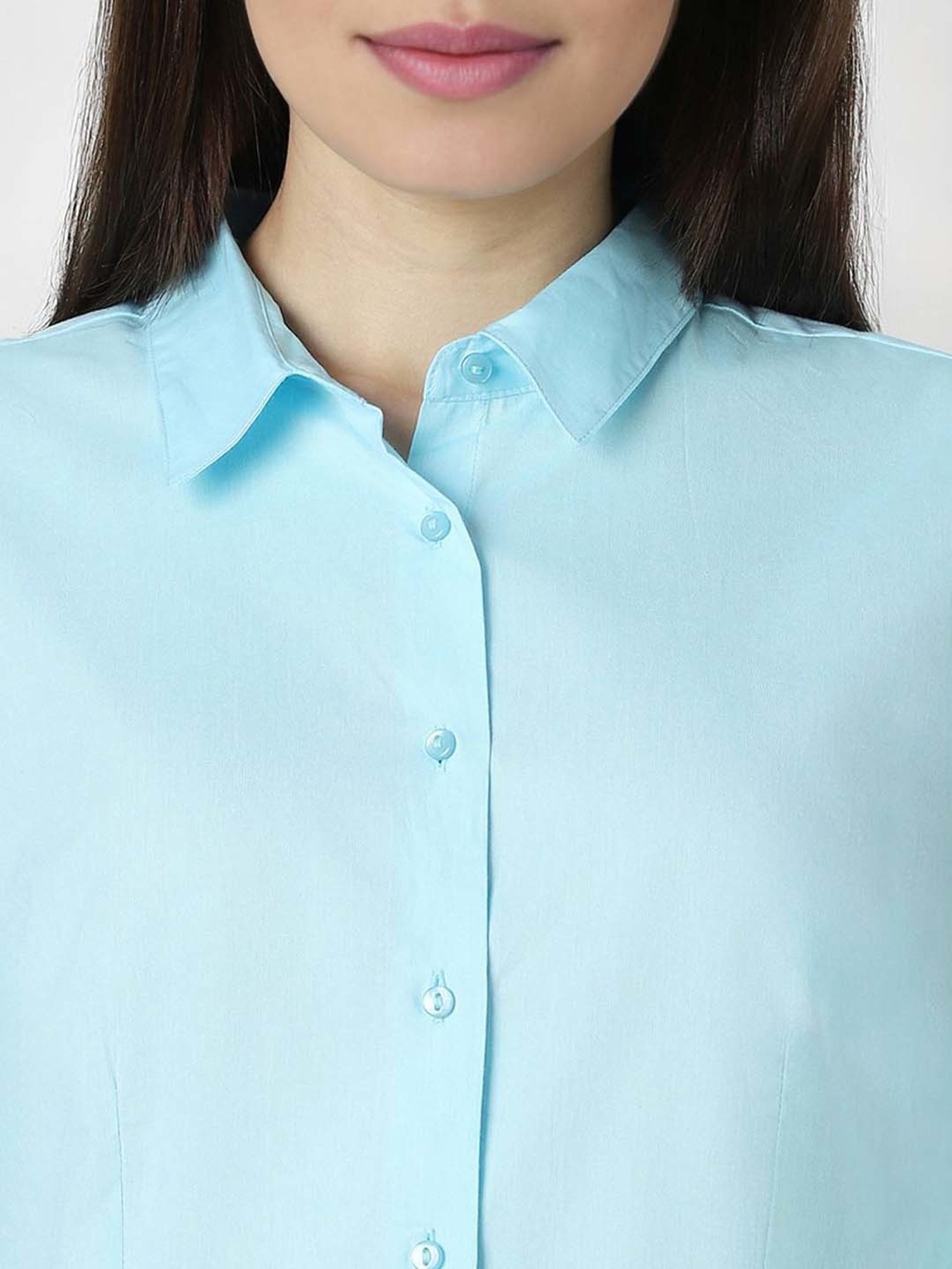 Van Heusen Blue Cotton Plain Formal Shirt