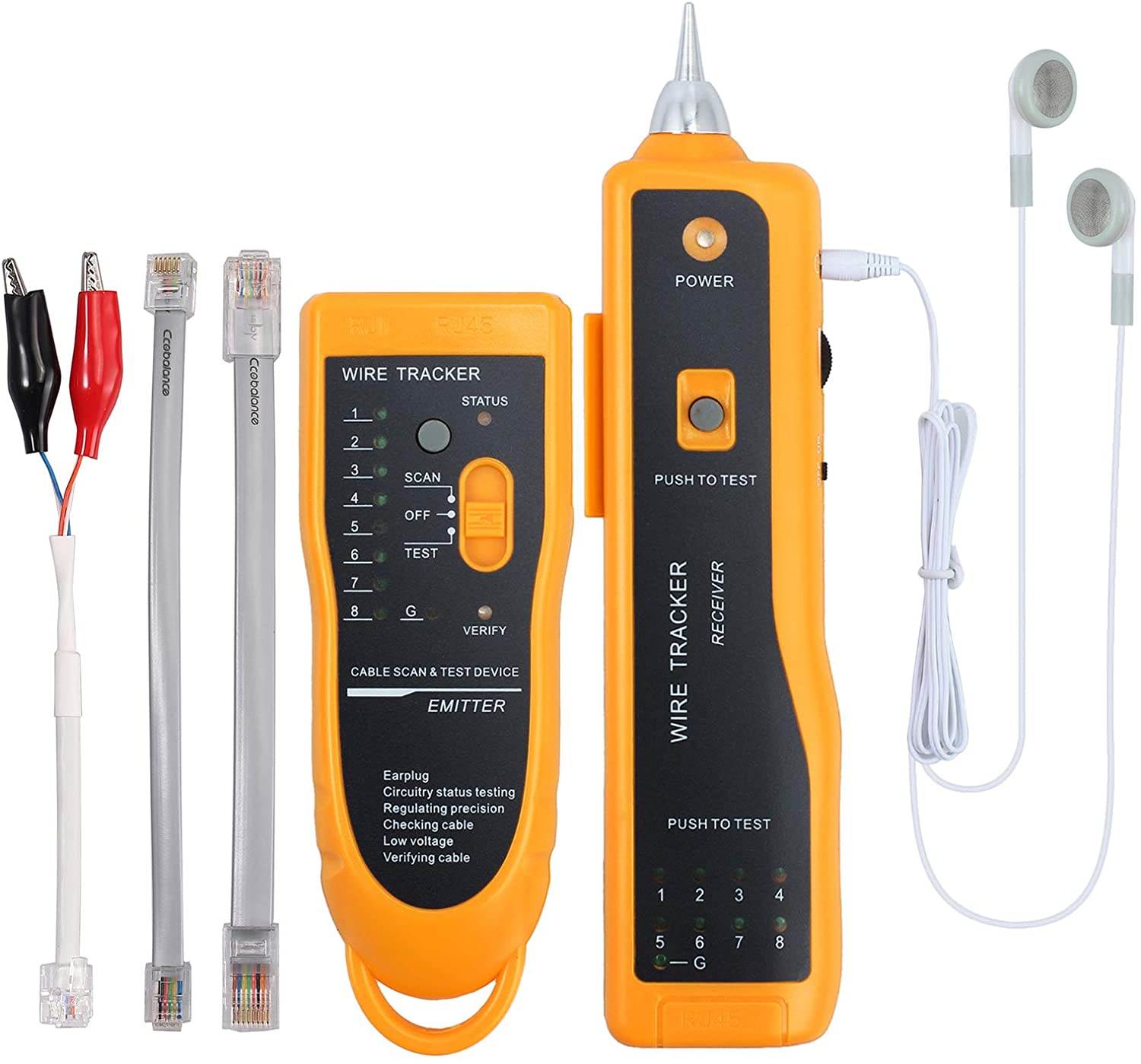 Wire Tracker, Multifunctional RJ11 RJ45 Cable Tester Line Finder with NCV Probe for Wire Tracer Toner Ethernet LAN Network Cable Collation, Telephone Line Tester &Continuity Checking,  CT03