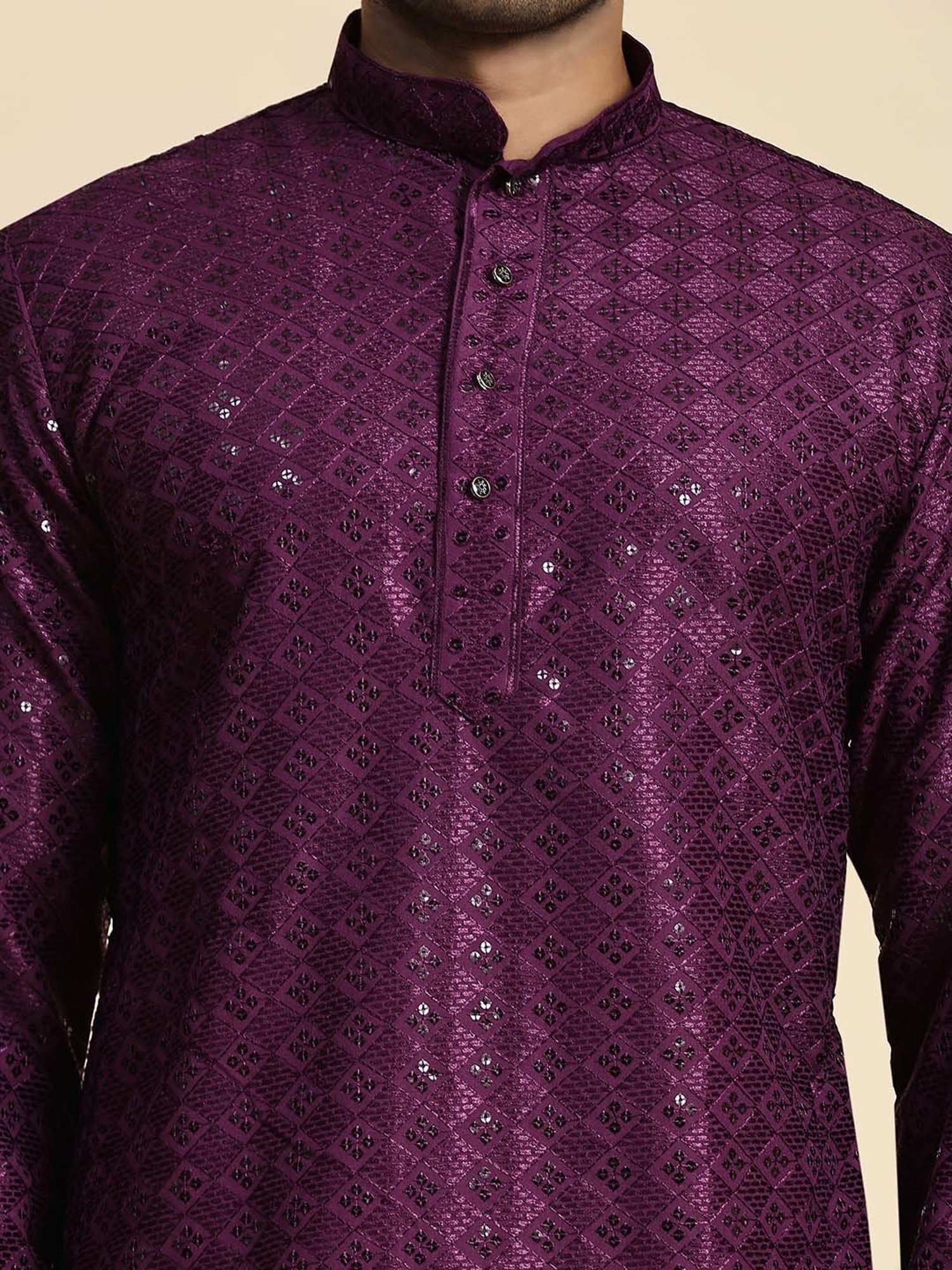 Pro-Ethic Style Developer Purple & White Regular Fit Embroidered Kurta & Pyjamas Set