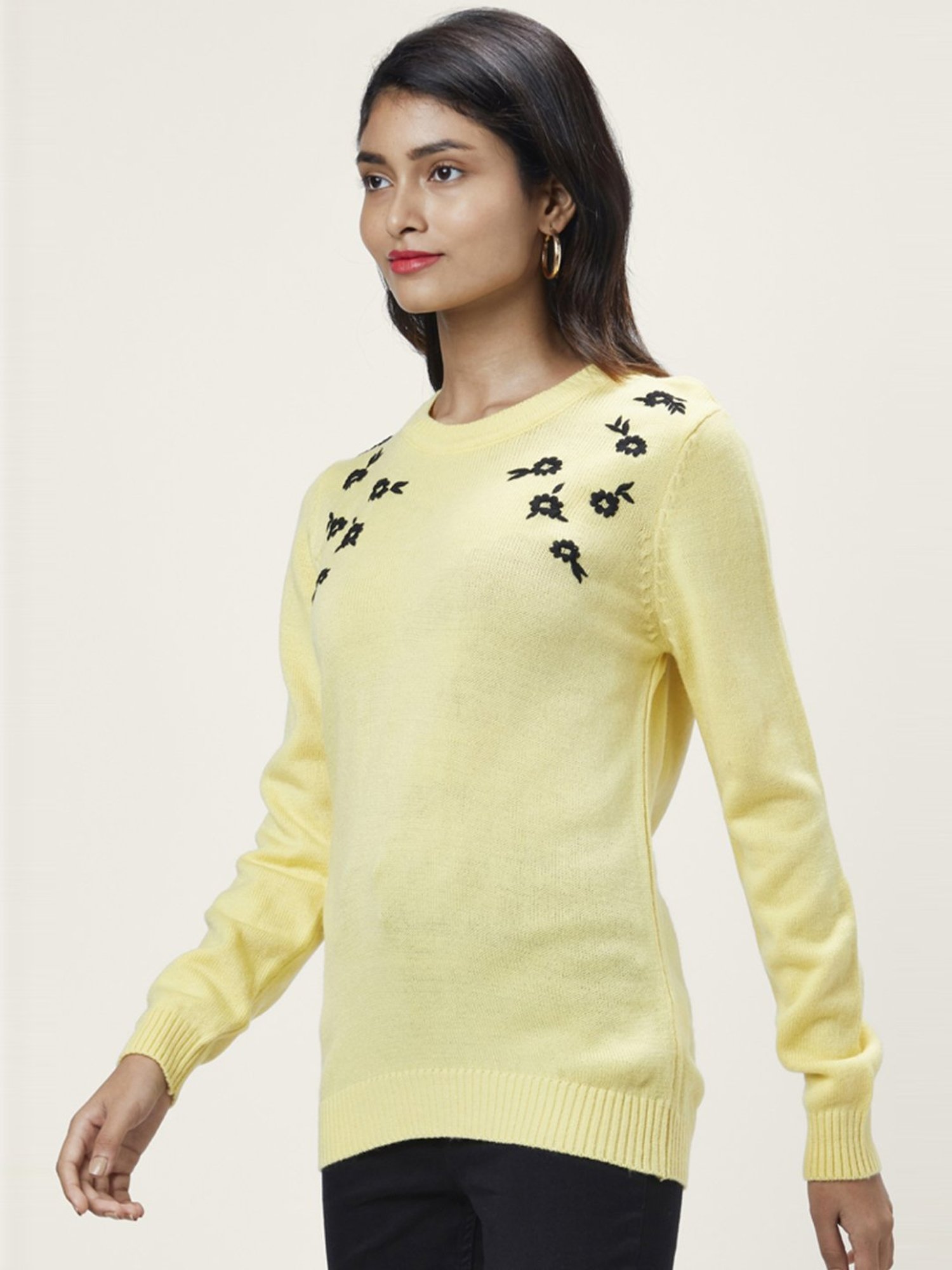 Honey by Pantaloons Yellow Embroidered Sweater