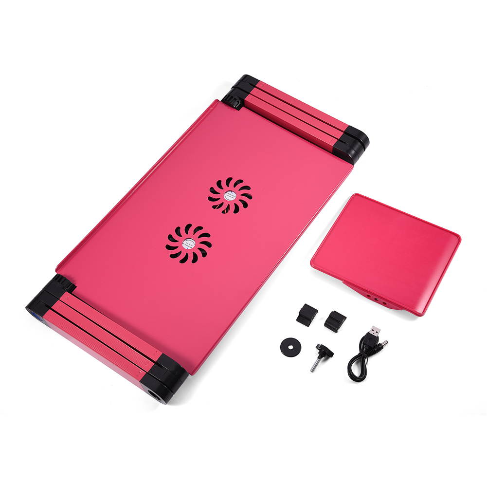 360&deg;Adjustable Foldable Laptop Notebook Desk Table Stand Bed Tray Cooling Fans Rose Red