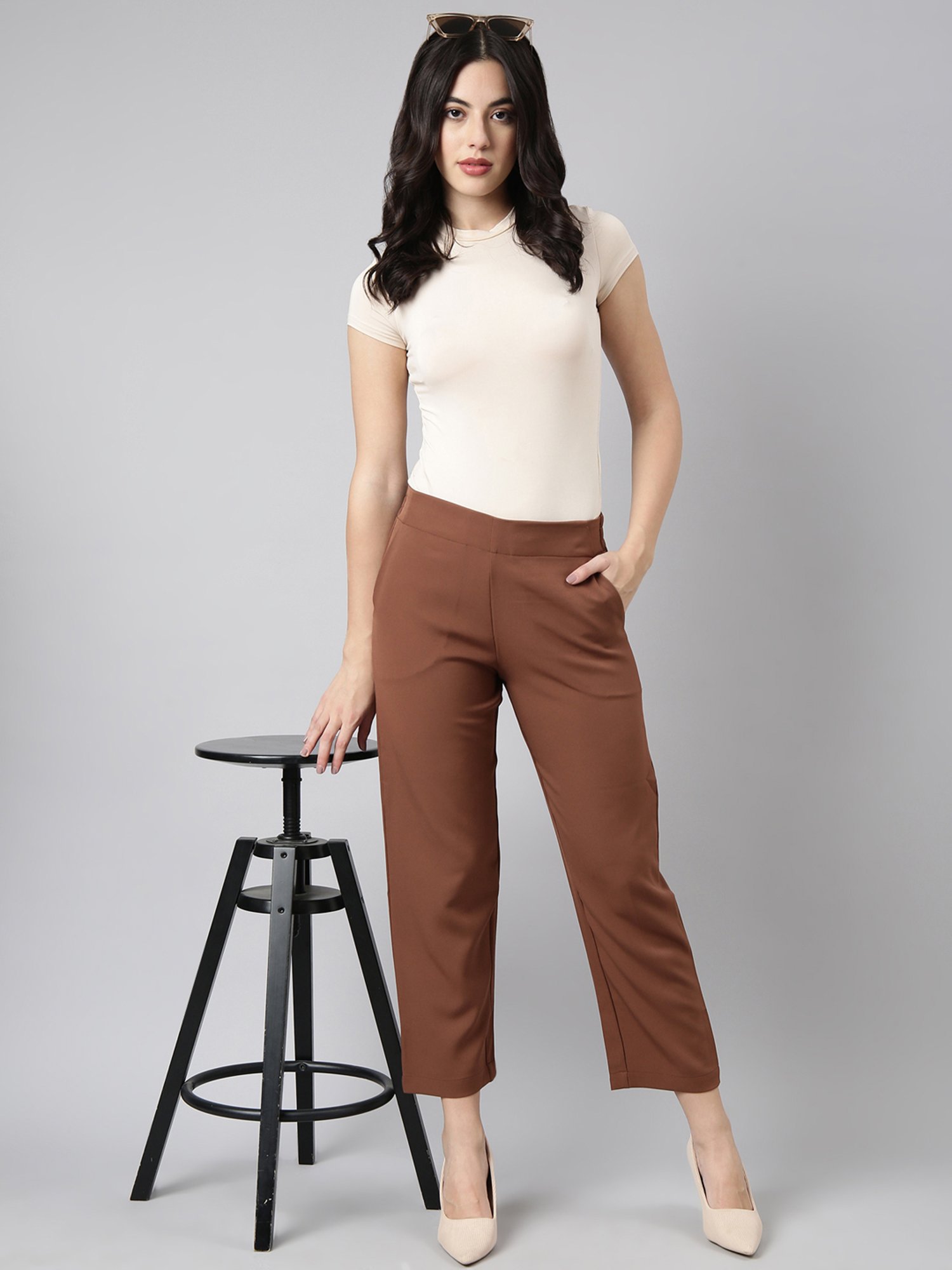SHOWOFF Brown Regular Fit Trousers