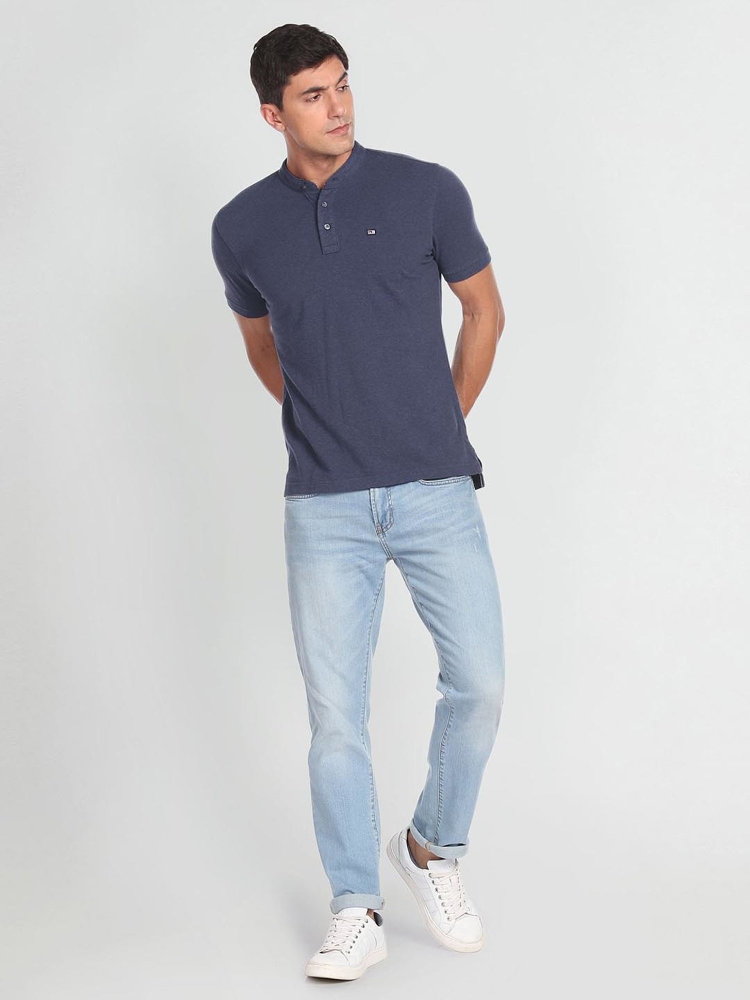 Arrow Sport Blue Cotton Regular Fit Polo T-Shirt