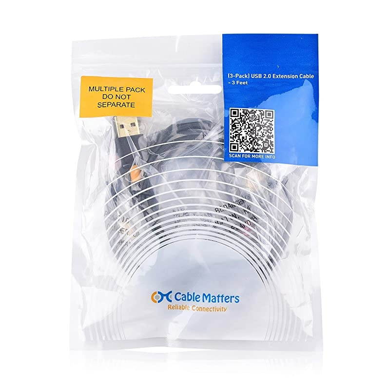 3Pack Short USB to USB Extension Male to Female USB Extender 3 ft