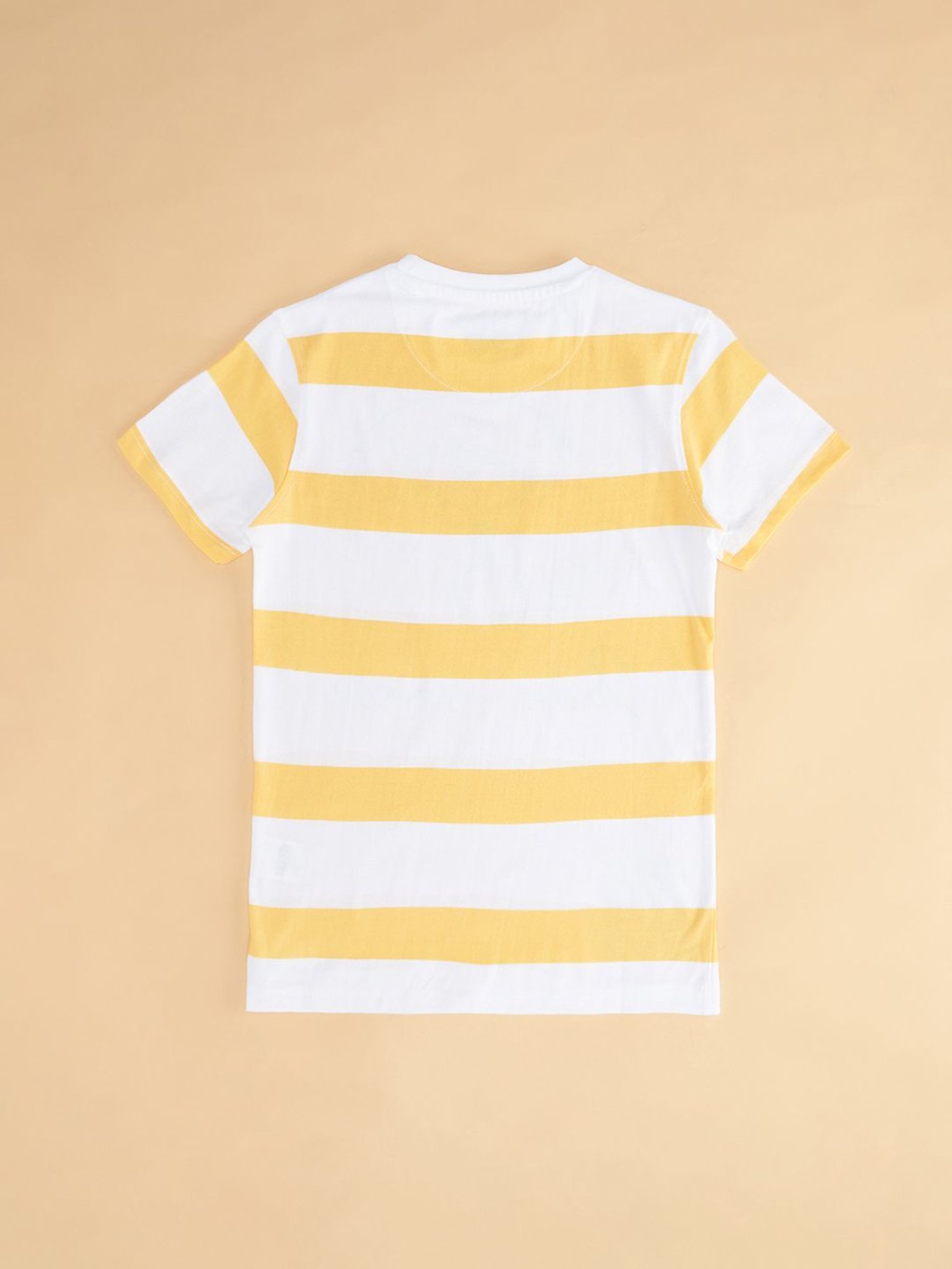 Pantaloons Junior Boys White & Yellow Striped T-Shirt