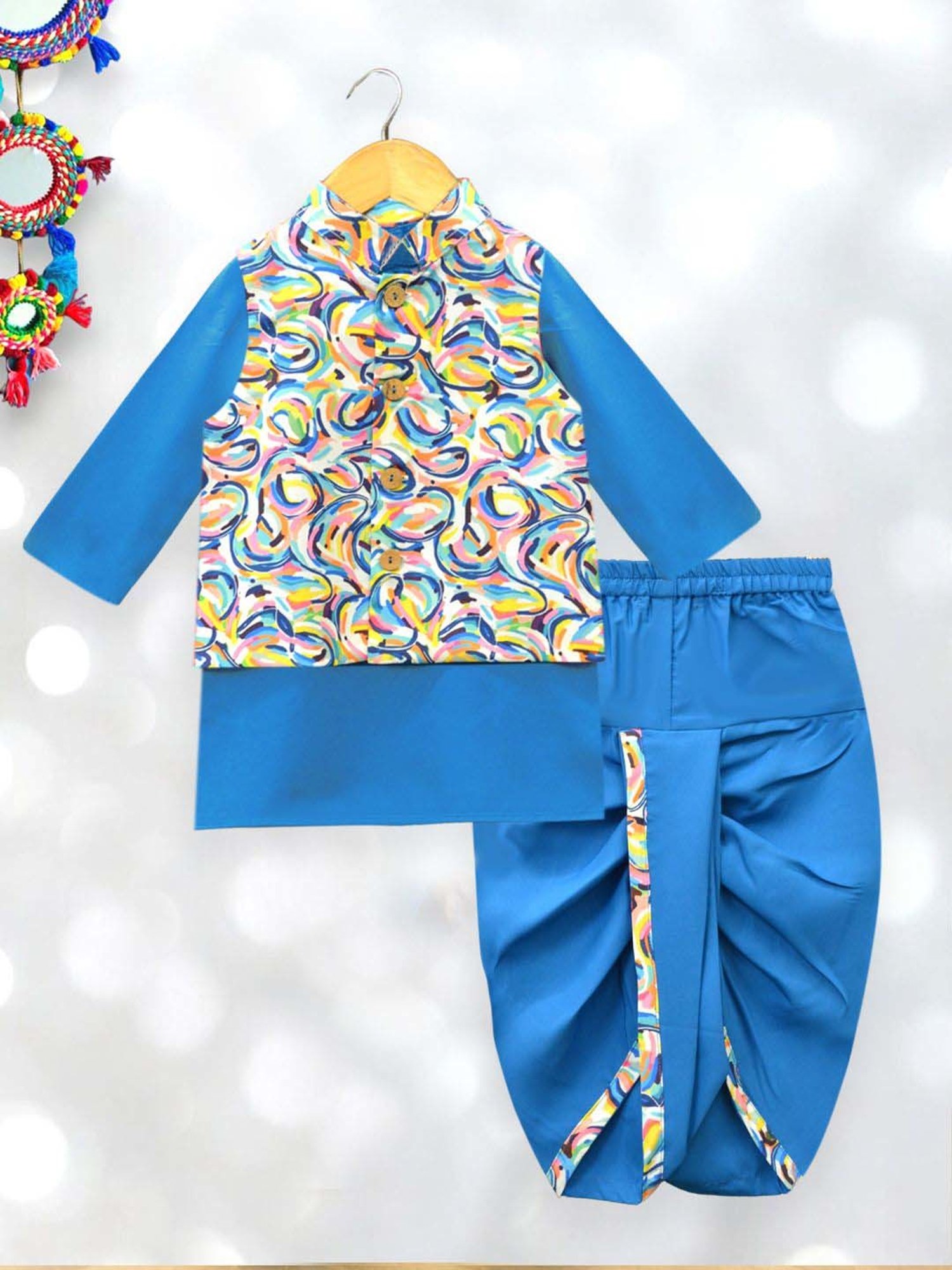 A.T.U.N. Boys Multicolor Printed Full Sleeves Kurta Set