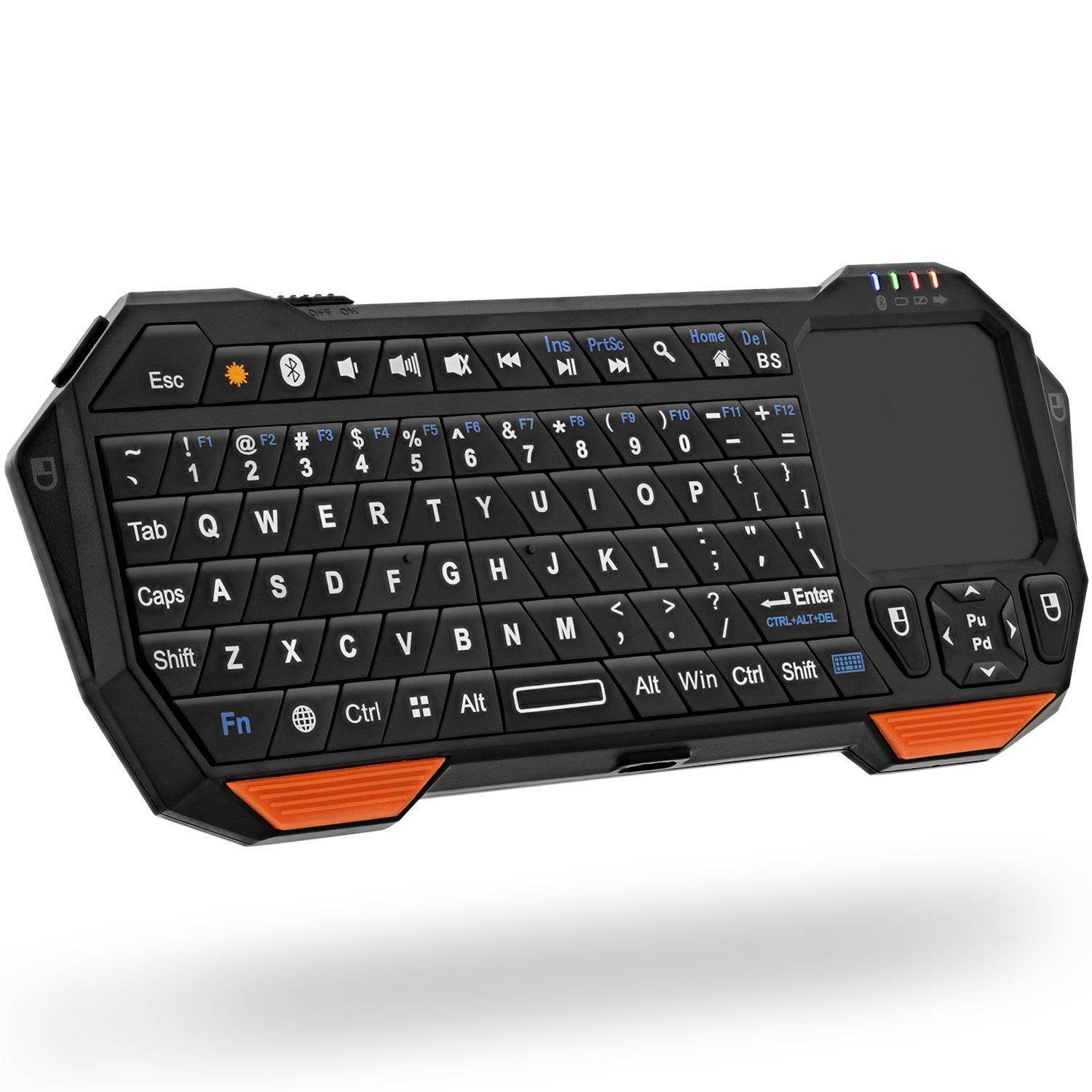 Fosmon Portable Mini Wireless Bluetooth Keyboard Controller with Built-In Touchpad for Tablets, Smartphones & PS3 - Compatible with Samsung Galaxy S4 S IV S3 SIII /  - Black and Orange