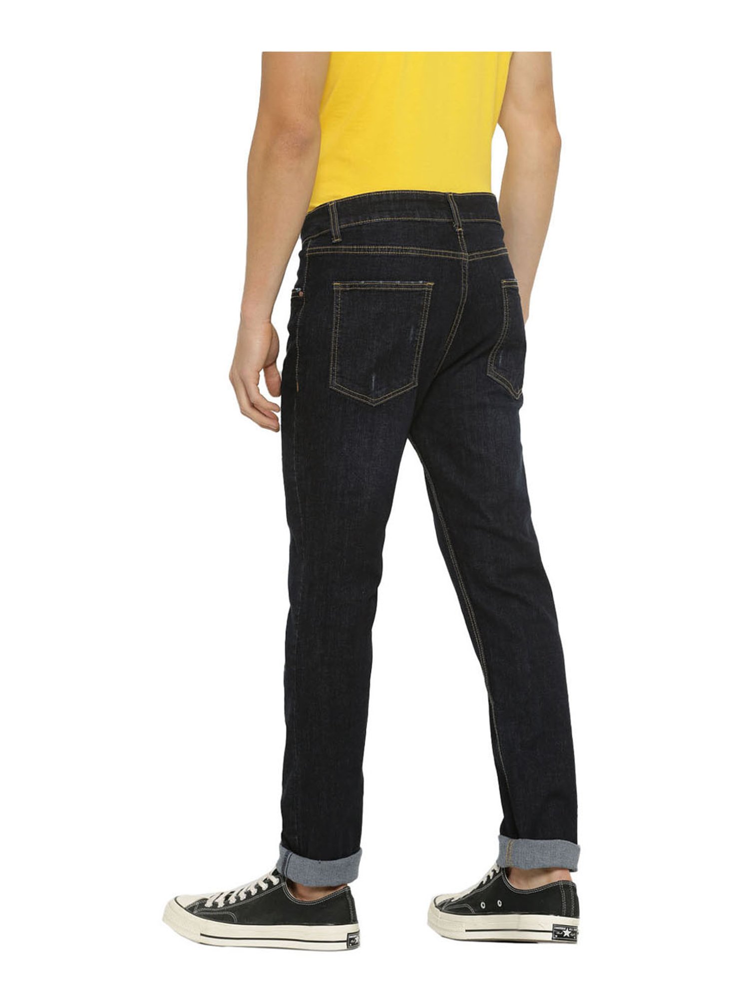 Forever 21 Dark Blue Mid Waist Slim Fit Regular Length Jeans