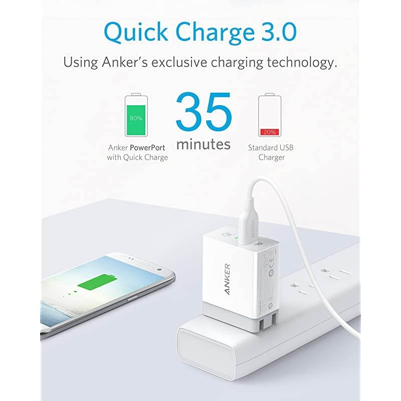 Quick Charge 30  18W 3Amp USB Wall Charger Quick Charge 20 Compatible PowerPort+ 1 for Galaxy S10S9S8EdgePlus Note 87 LG G4 HTC One A9M9 Nexus 9 iPhone iPad and More