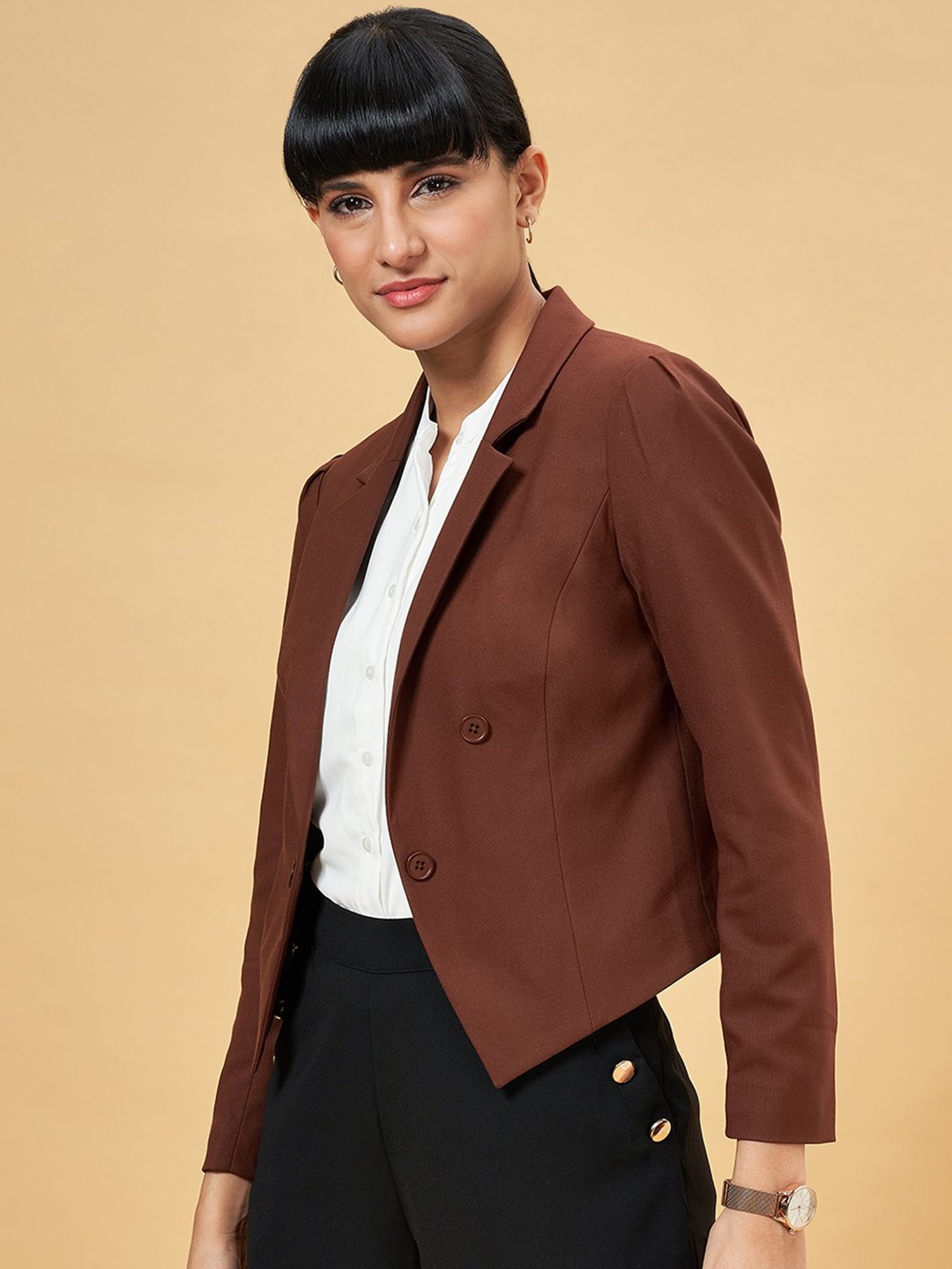Annabelle by Pantaloons Sorrel Brown Regular Fit Formal Blazer