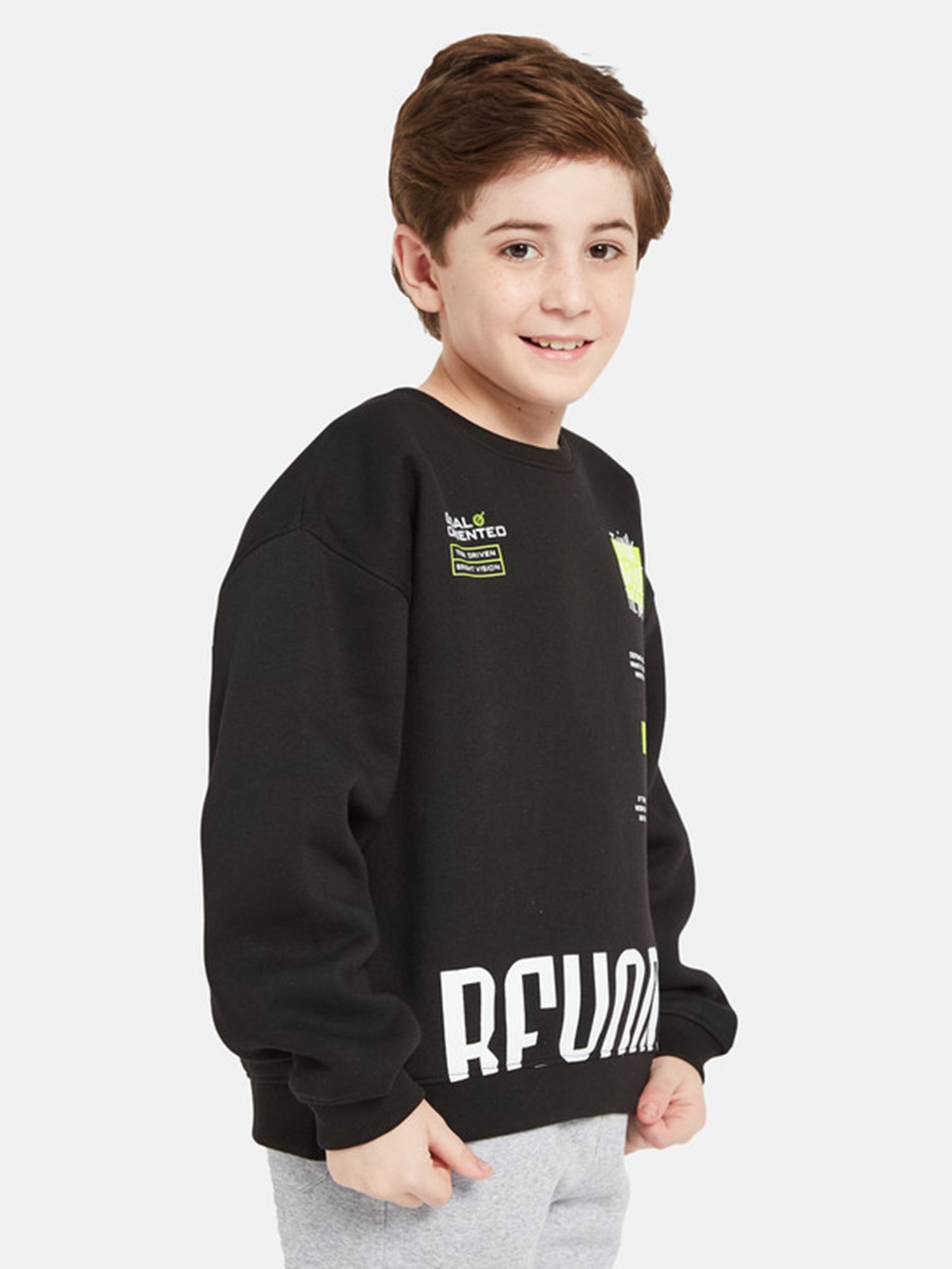 Octave Kids Black Graphic Print Full Sleeves Sweatshirt