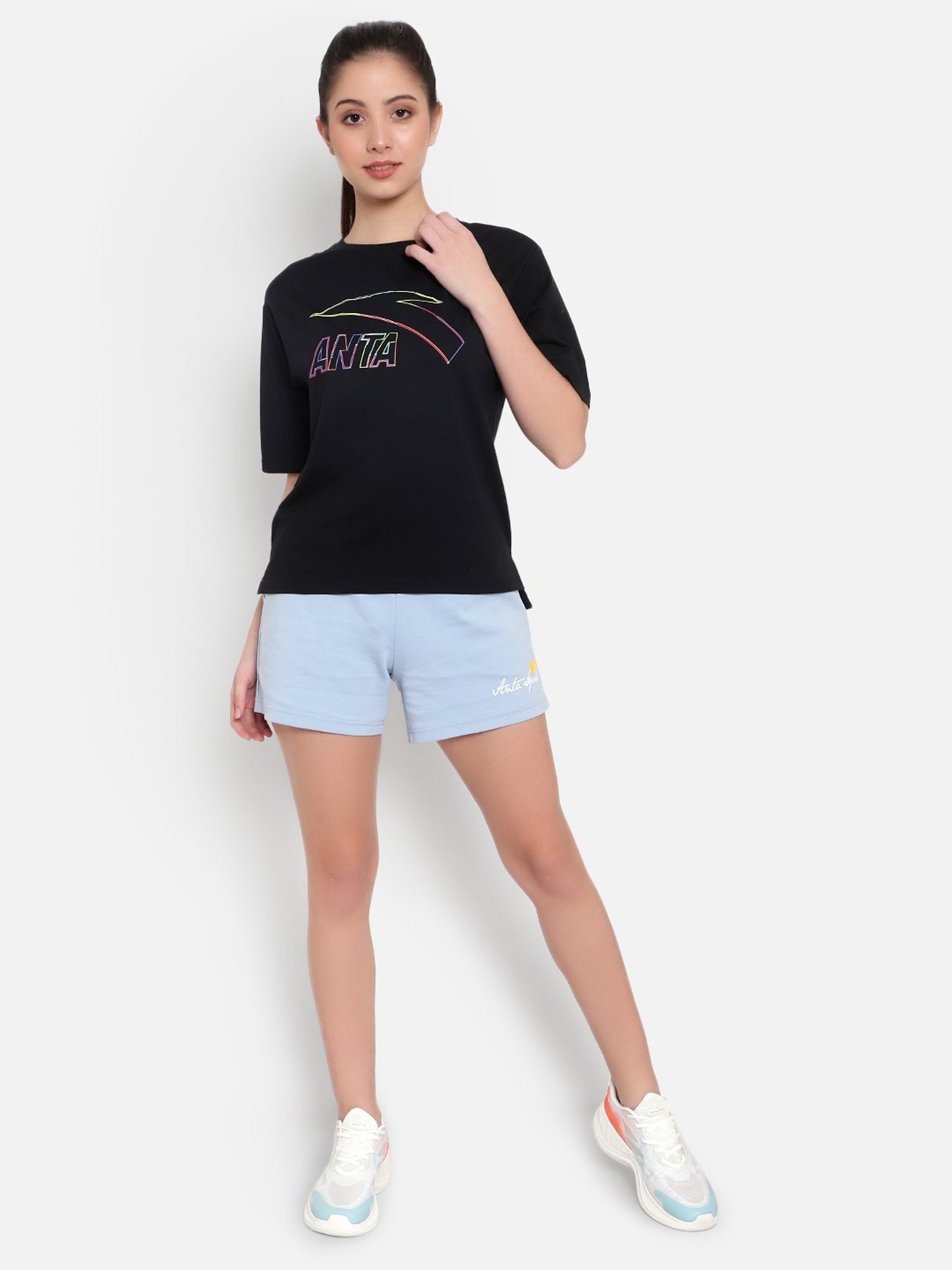 Anta Black Cotton Printed Sports T-Shirt
