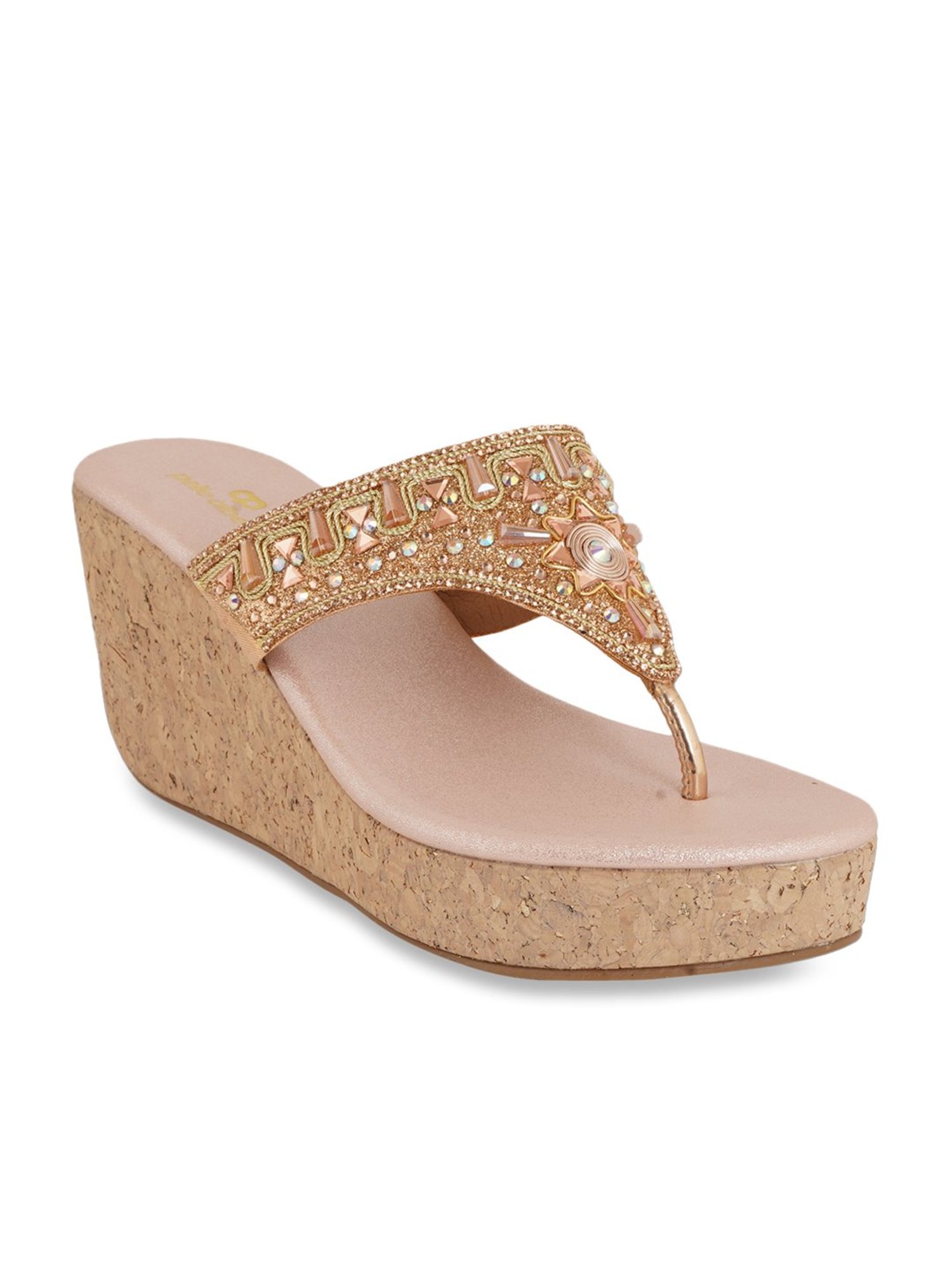 Pelle Albero Women's Gold Thong Wedges