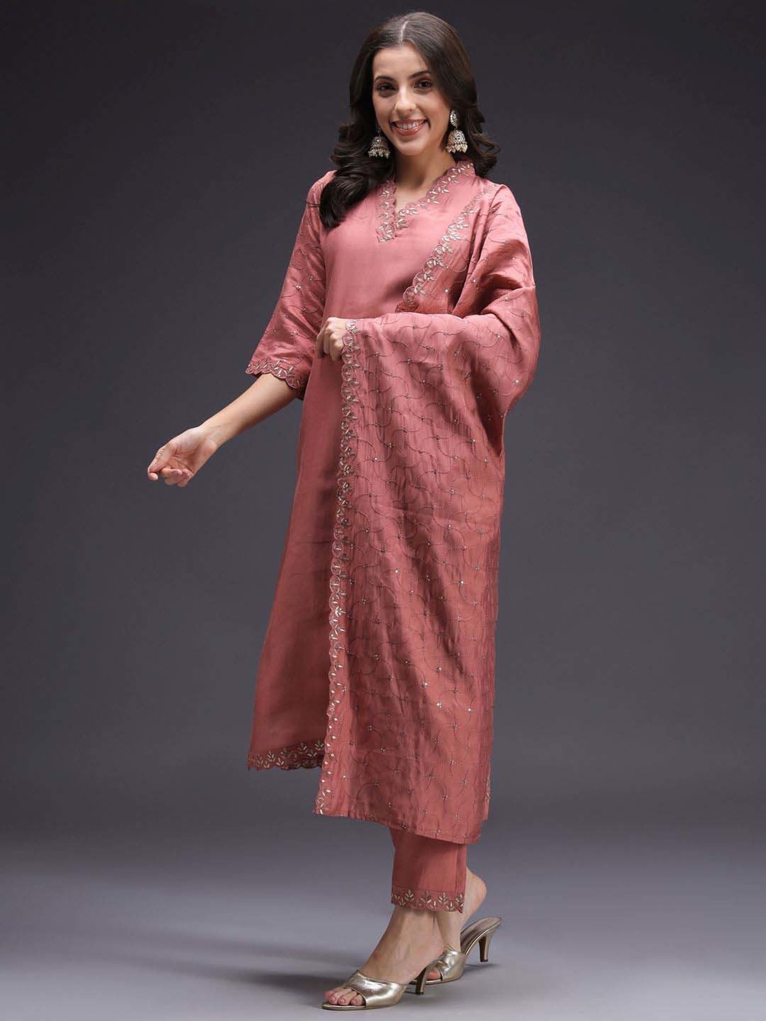 Heeposh Red Embroidered Kurta Pant Set With Dupatta