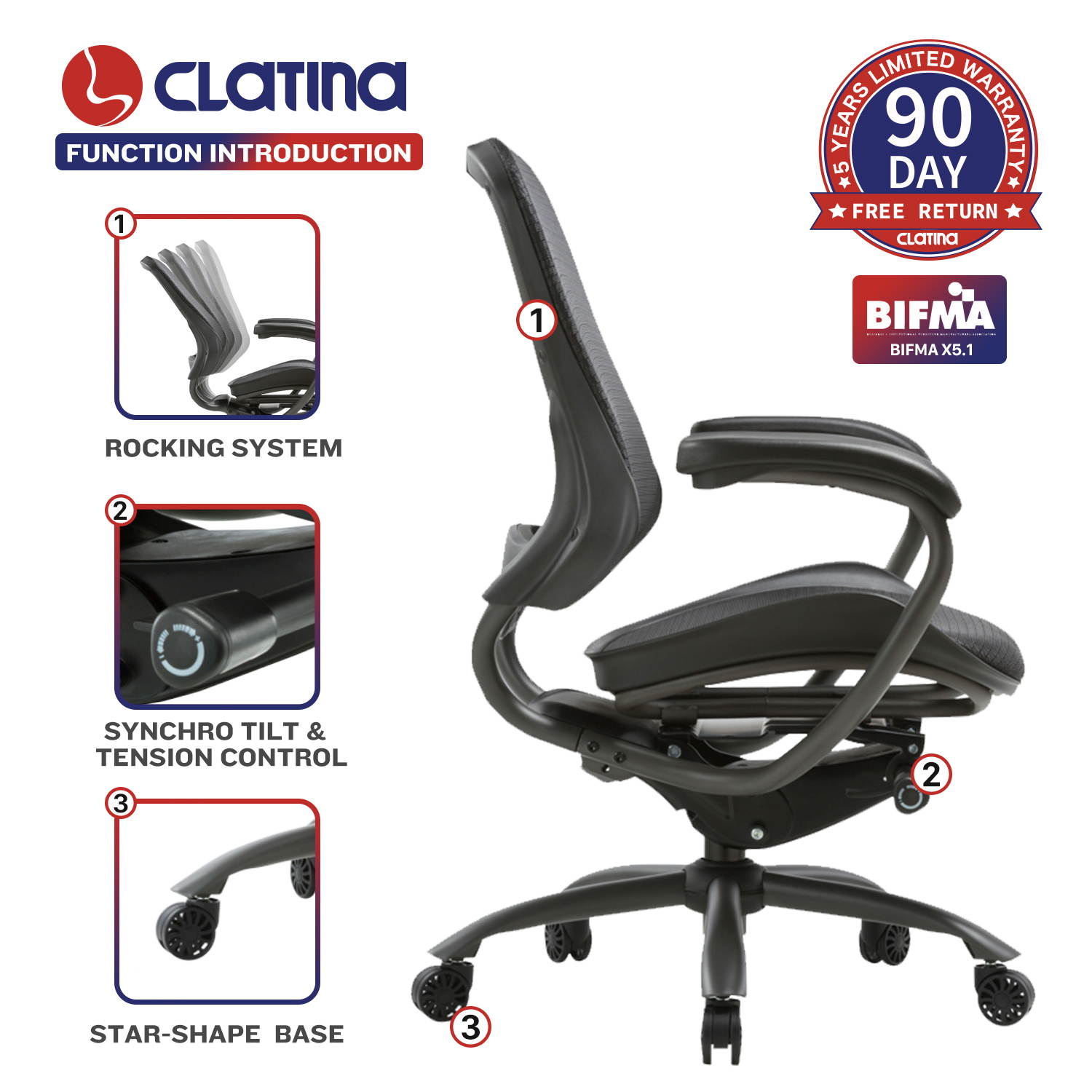 CLATINA LYL Series Ergonomic High Mesh Swivel Executive Chair with Adjustable Height Arm Rest and Lumbar Support Back for Home Office