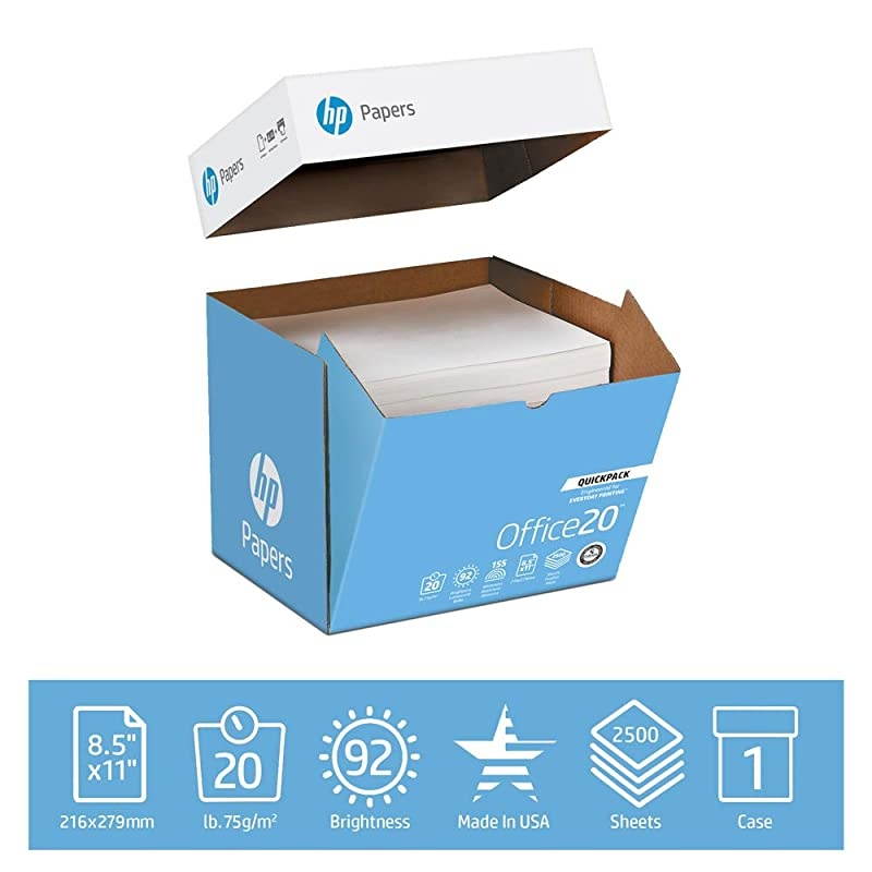Printer Paper | 8.5 x 11 Paper | Office 20 lb | Quickpack Case - No Ream Wrap- 2,500 Sheets | 92 Bright | Made in USA - FSC Certified | 112103C
