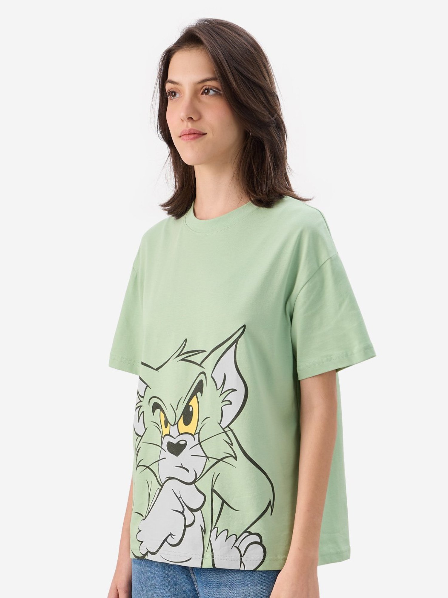 The Souled Store Mint Green Cotton Printed Oversized T-Shirt