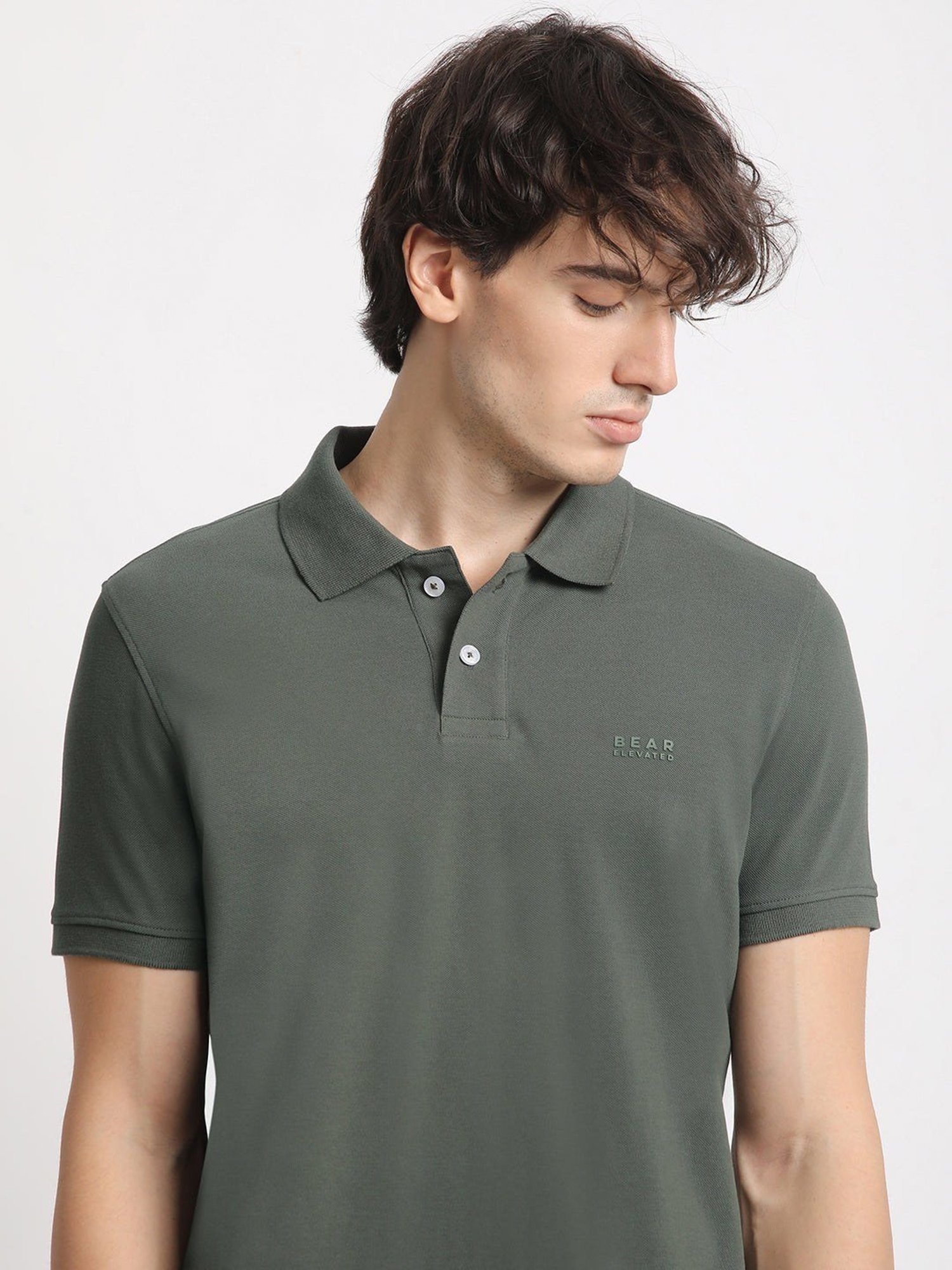 The Bear House Olive Cotton Slim Fit Polo T-Shirt