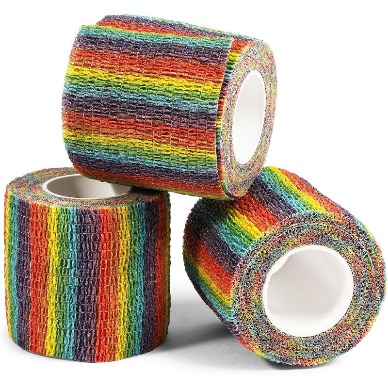 Zodaca 6 Pack Self Adhesive Bandage Wraps, Cohesive Tape, Rainbow Colors, 2 in x 5 Yards