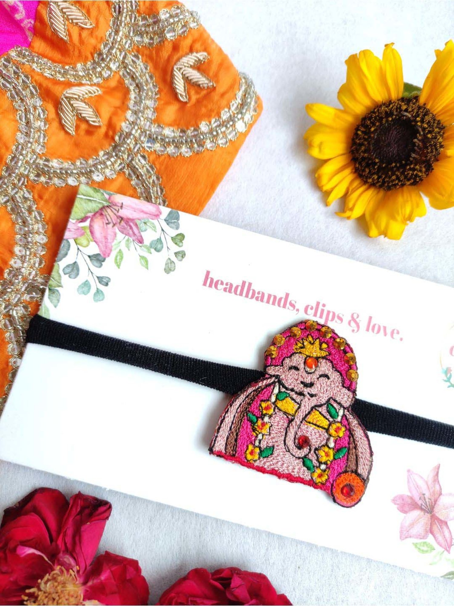 Choko Pink Embroidered Hair Band