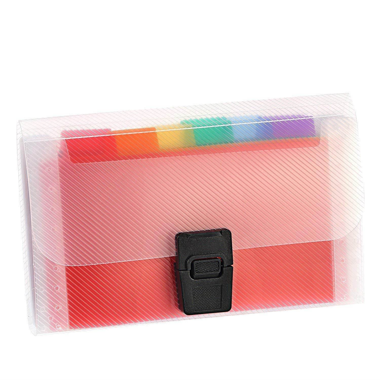 Mtlee 4 Pack Mini Document File A6 7.1 x 4.45 x 1.1 Inch Rainbow Expanding Folder 13 Pocket File Organizer 12 Labels Index