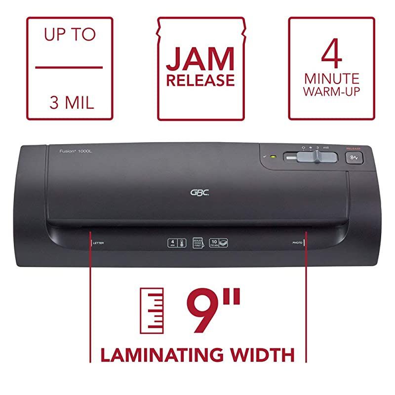Thermal Laminator Machine Fusion 1000L 9 Inch 4 Min Warmup 3 or 5 Mil with 10 EZUse Laminating Pouches 1703072BF