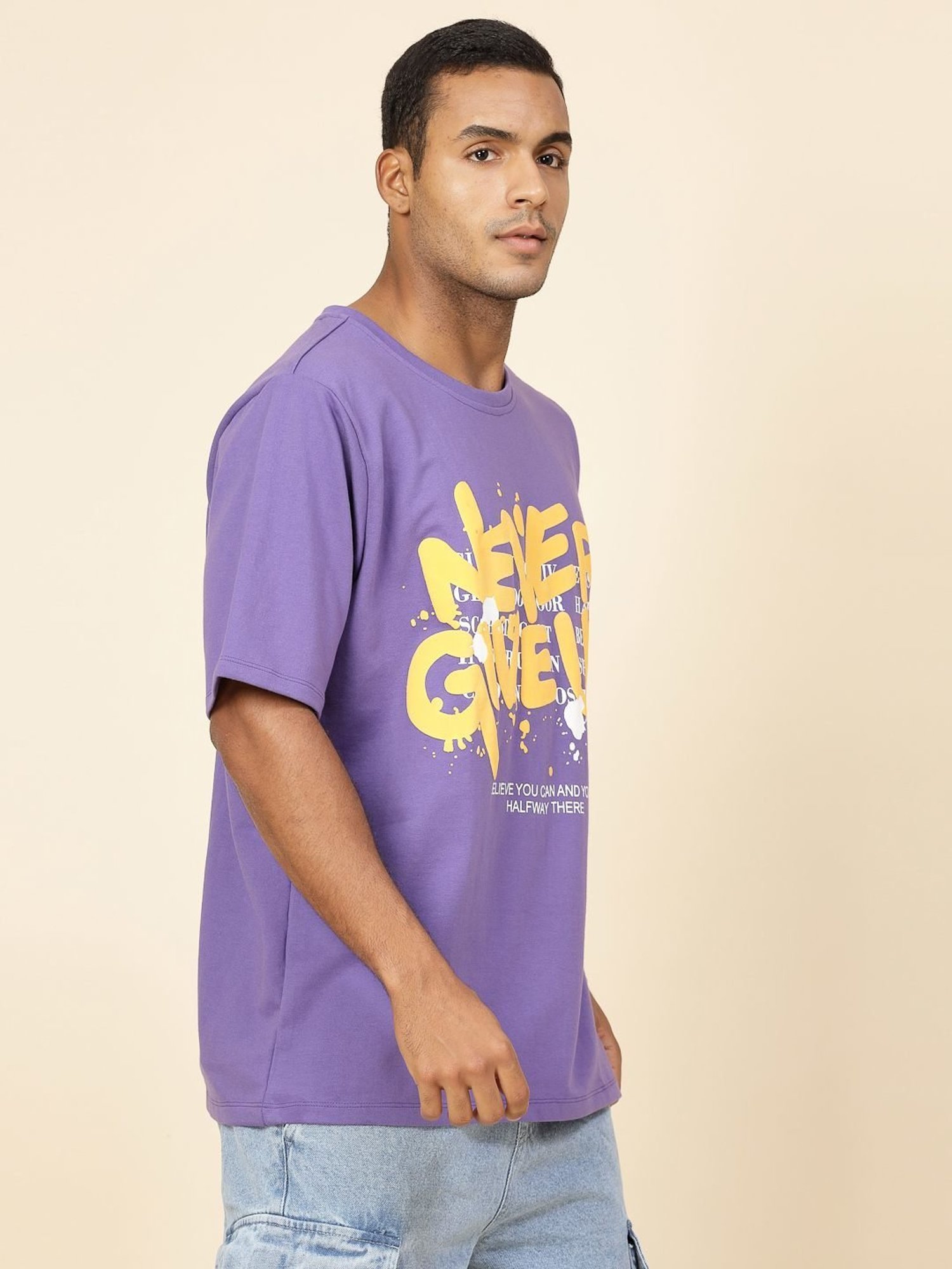 Rigo Purple Cotton Loose Fit Typography T-Shirt