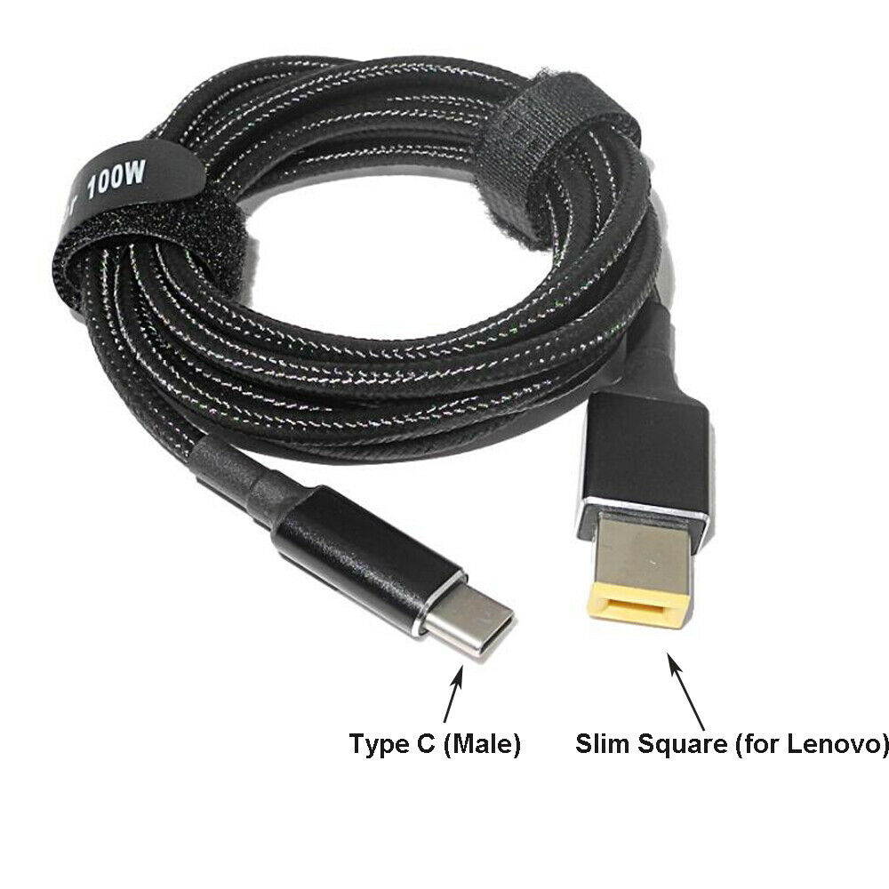 45W 65W 90W 100W USB 3.1 Type C PD Charging Cable to to Lenovo Laptops Slim Square Connector Plug Converter Cable DC Tip Jack for Lenovo IdeaPad Yoga 11S  Yoga 13 ThinkPad Helix, X1 Carbon