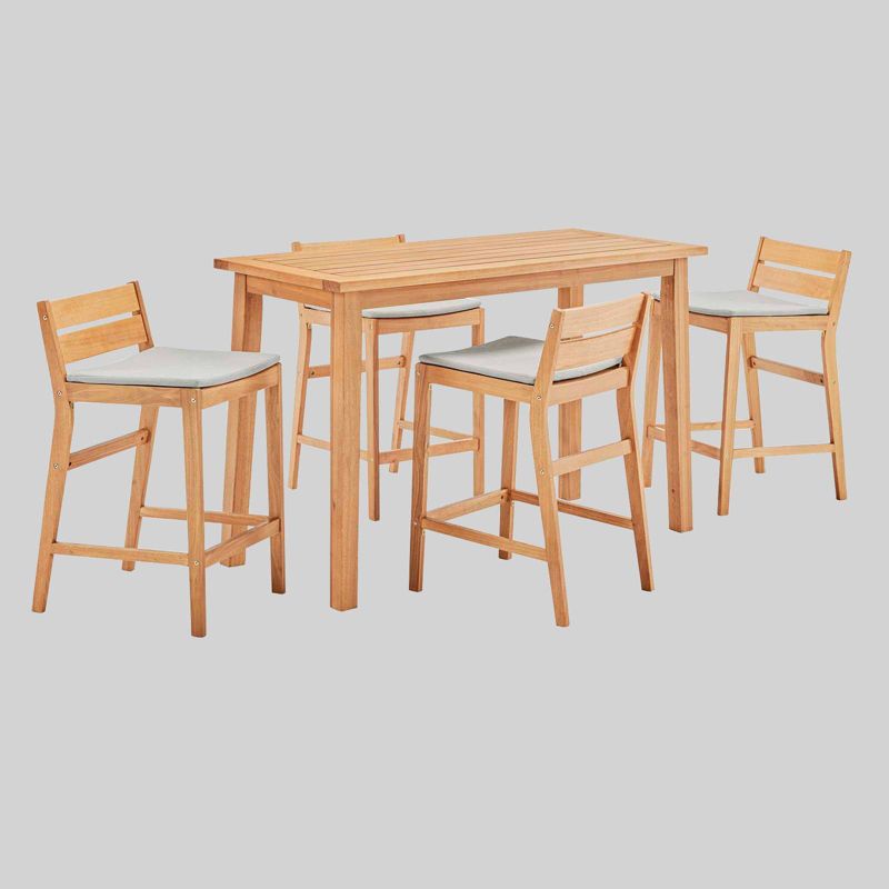 Riverlake 5pc Outdoor Patio Ash Wood Bar Set - Taupe - Modway