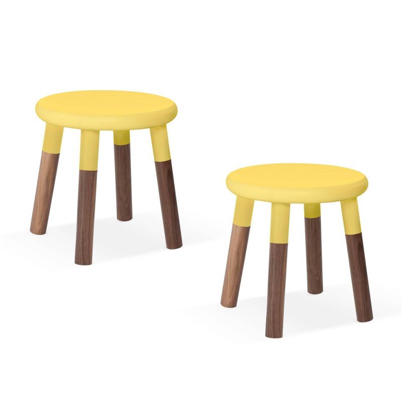 Set of 2 Peewee Wood Veneer Kids' Chairs Solid Walnut/Yellow - Nico & Yeye