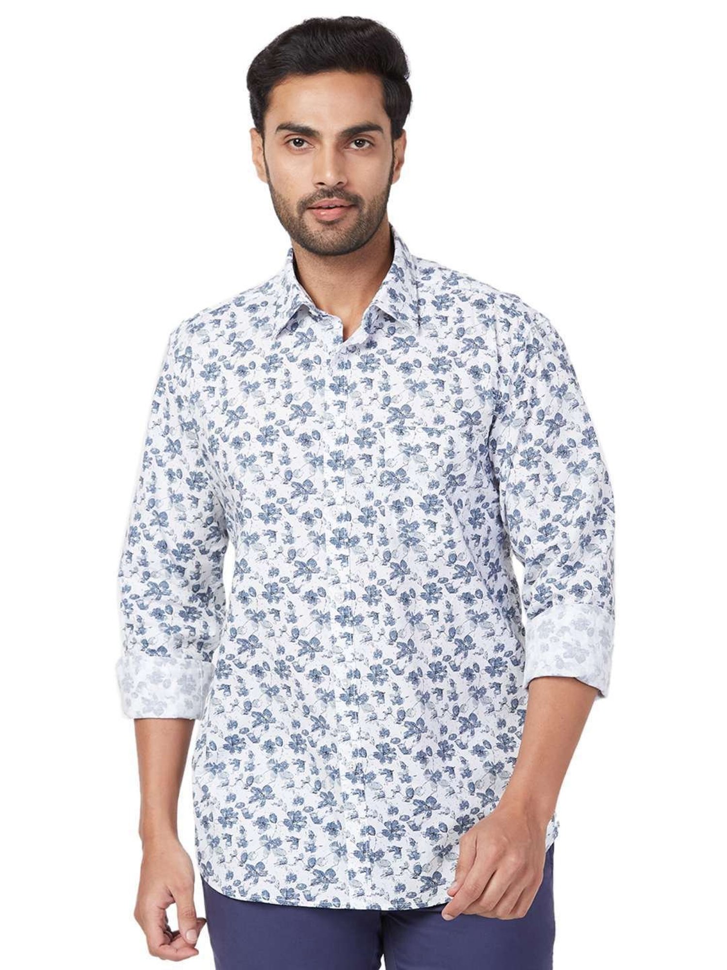 Parx White Cotton Slim Fit Printed Shirt