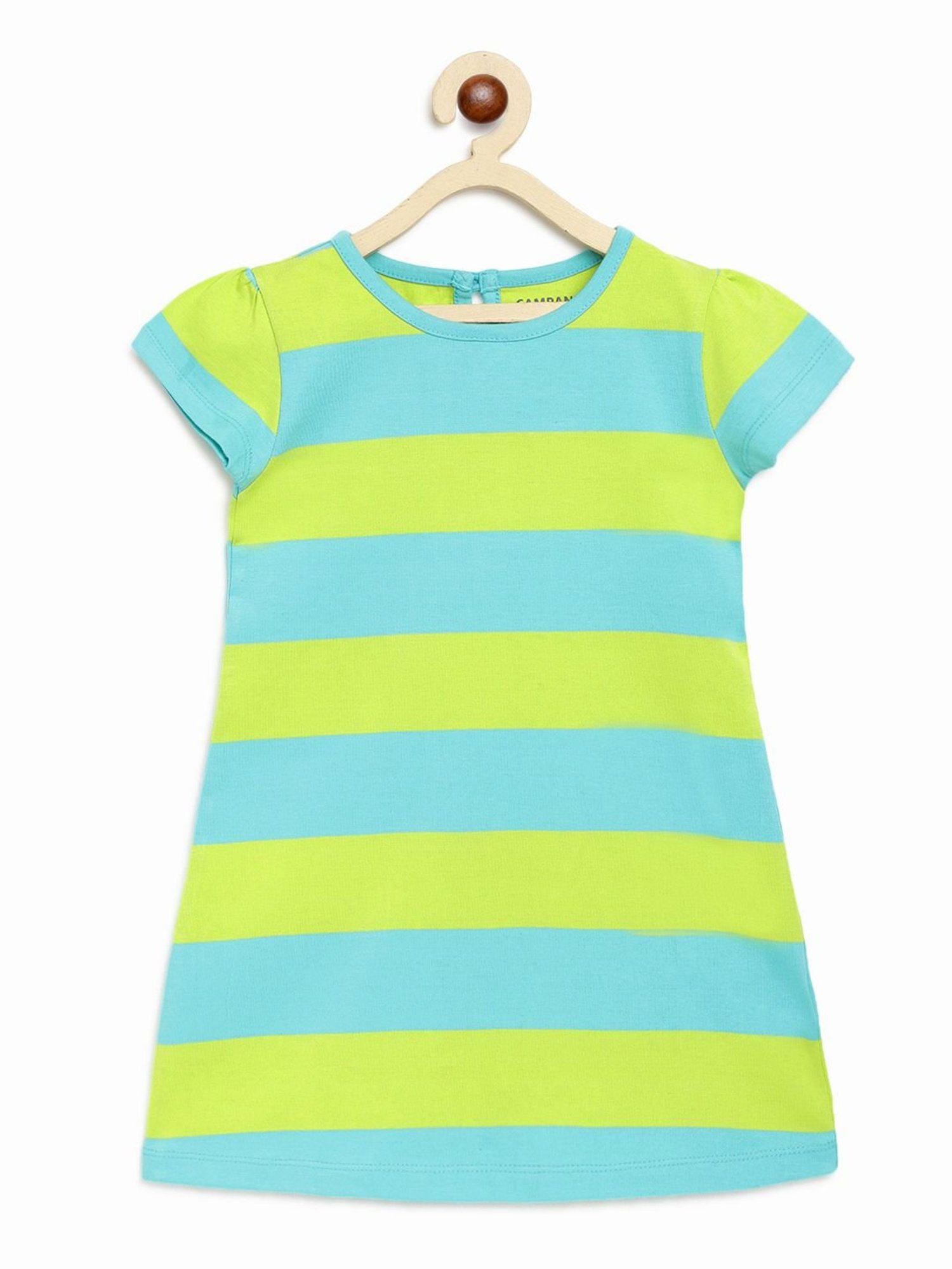 Campana Kids Turquoise & Lime Green Cotton Color Block Pattern Dress