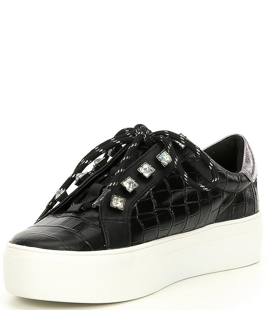 Kurt Geiger London Liviah Jewel Embellished Croc Embossed Leather Sneakers
