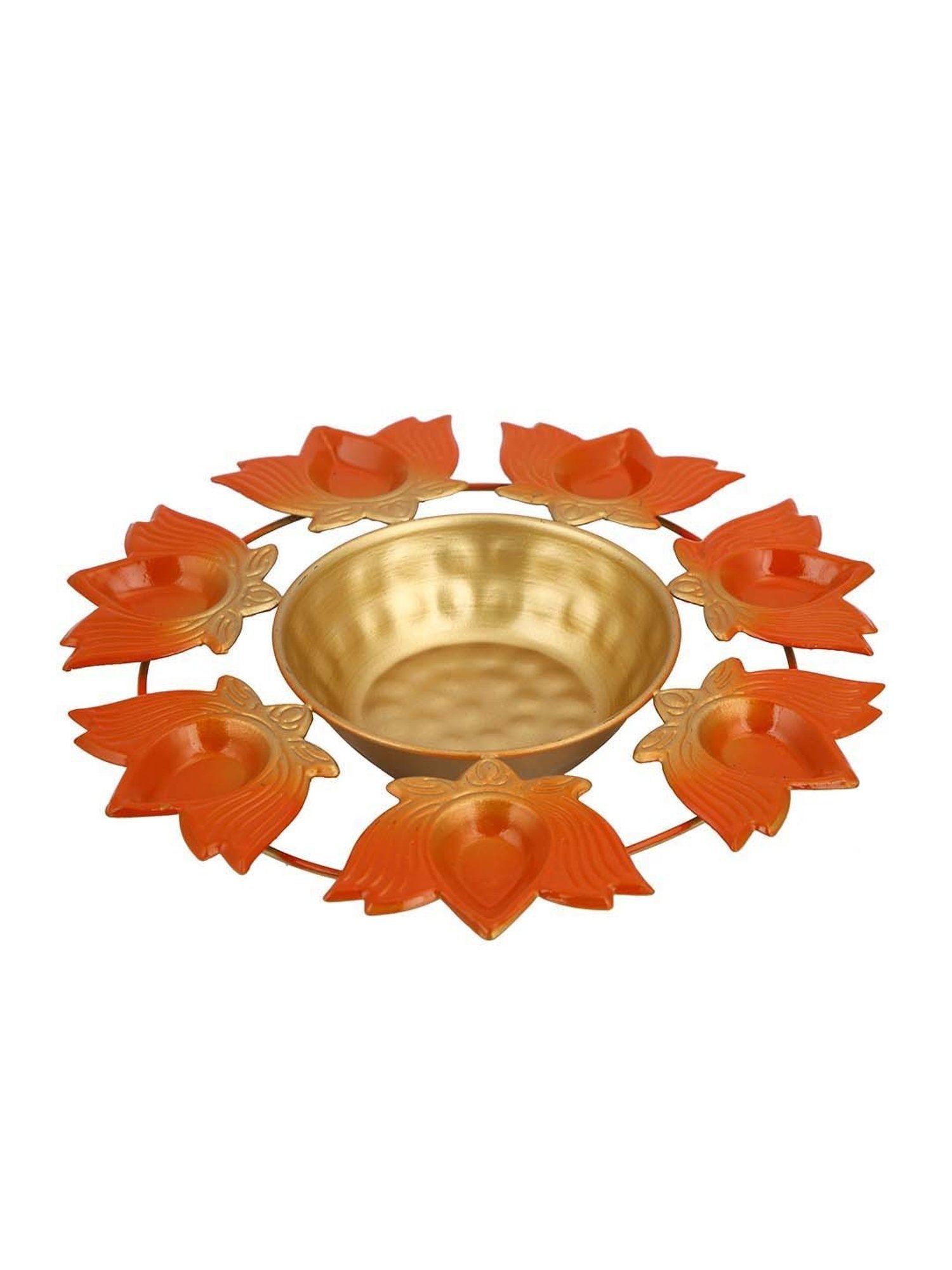 Aapno Rajasthan Golden & Orange Metal Lotus Urli