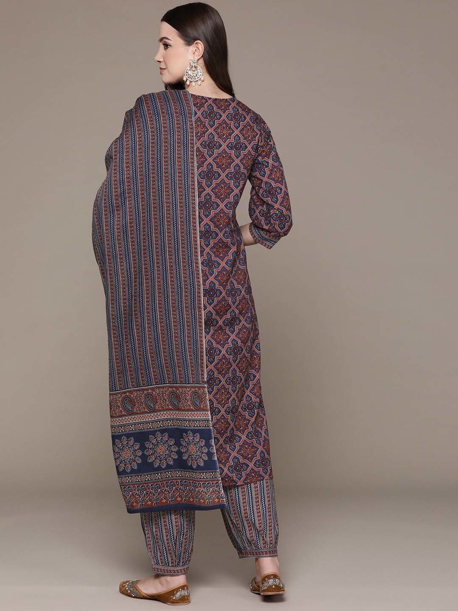 READIPRINT FASHIONS Blue Cotton Printed Kurta Salwar Set With Dupatta