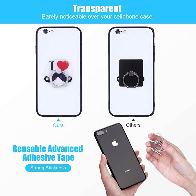 Ring Transparent Cell Ring Holder 360 Degree Rotation 180 Degree Flip Ring Grip Finger Ring Stand Kickstand Compatible Various Mobile s or Cases (Transparent)