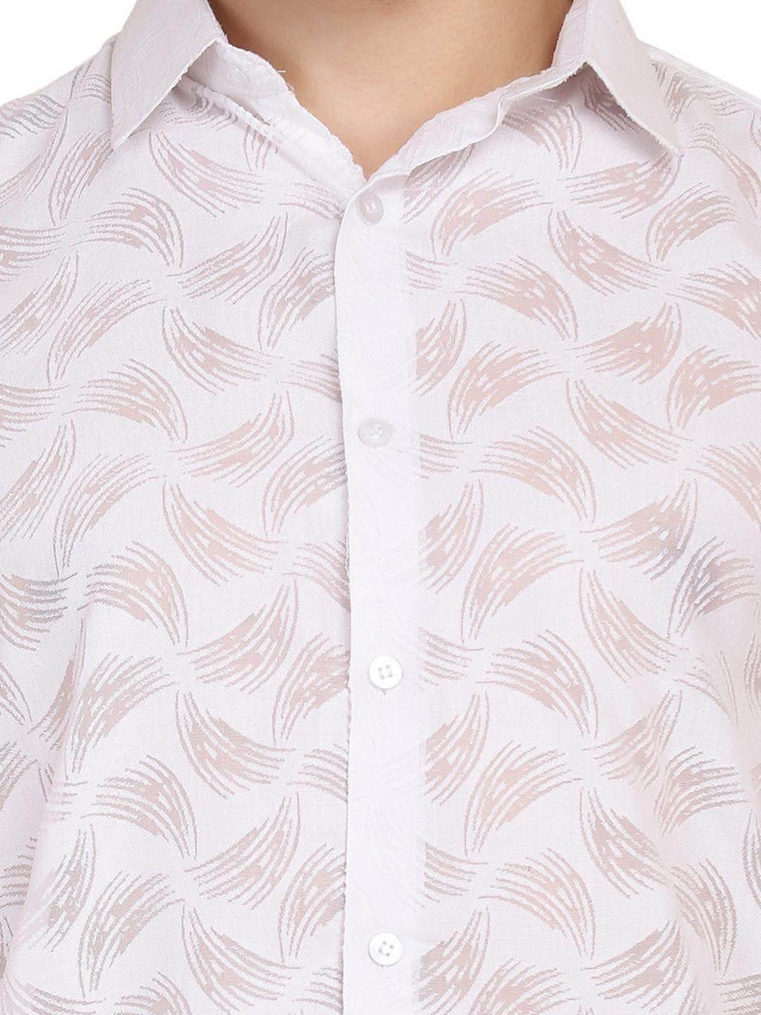 TAHVO White & Grey Cotton Slim Fit Printed Shirt