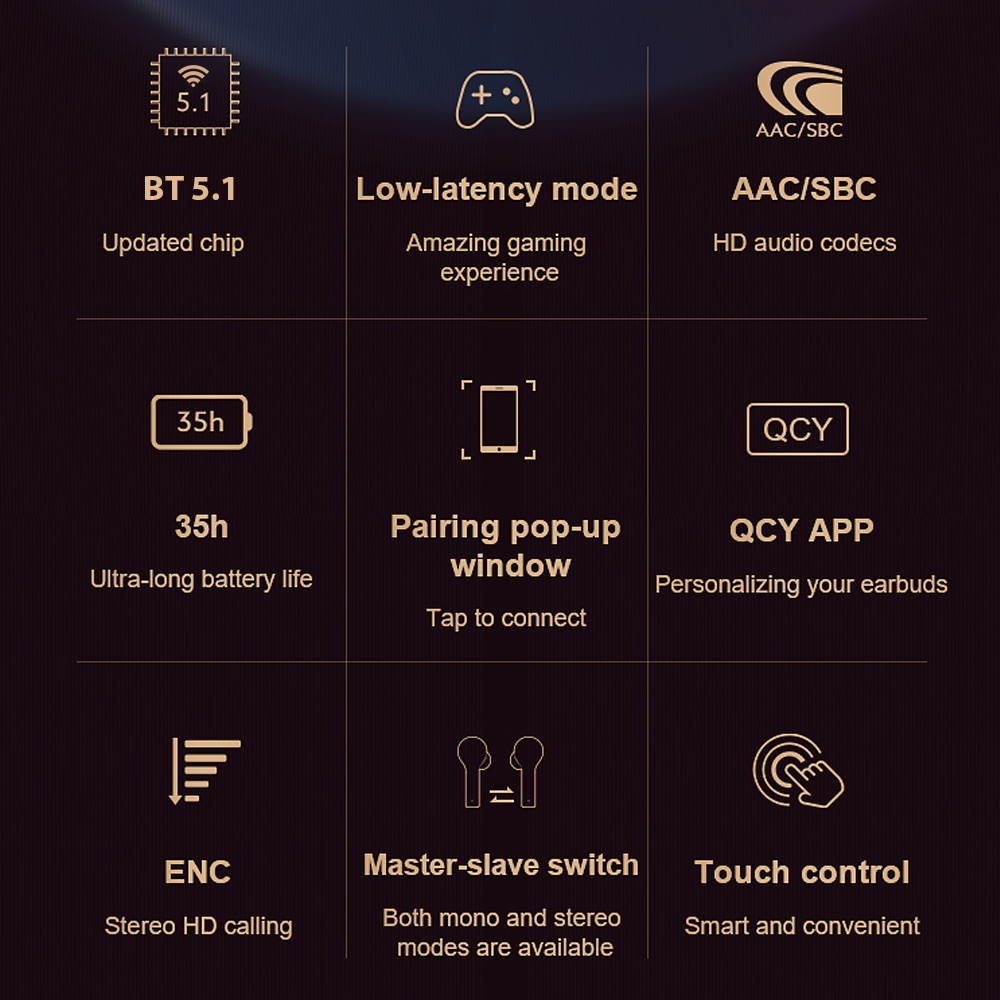 QCY T5(New)True Wireless Earbuds BT Headphones Touch Control Noise Cancellation TWS In-Ear Built-in Mic Headset with ENC Techology Pop-up Connection for Gaming Sports Gym