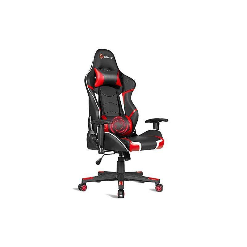 Gaming Chair, Massage Office Chair Computer Gaming Racing Chair, High Back PU Leather Adjustable Arms Headrest Ergonomic Reclining Game Chair, Rolling Swivel Executive Chair