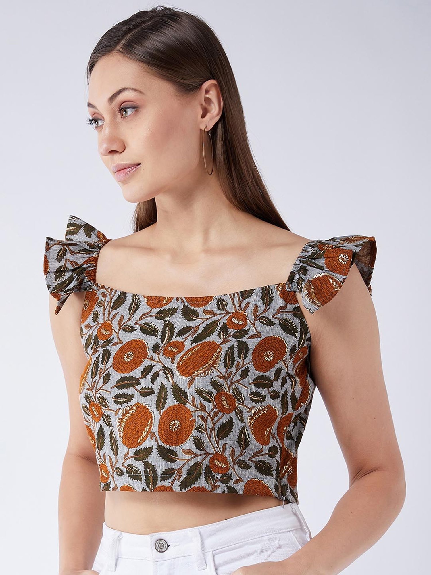 Inweave Grey Printed Crop Top