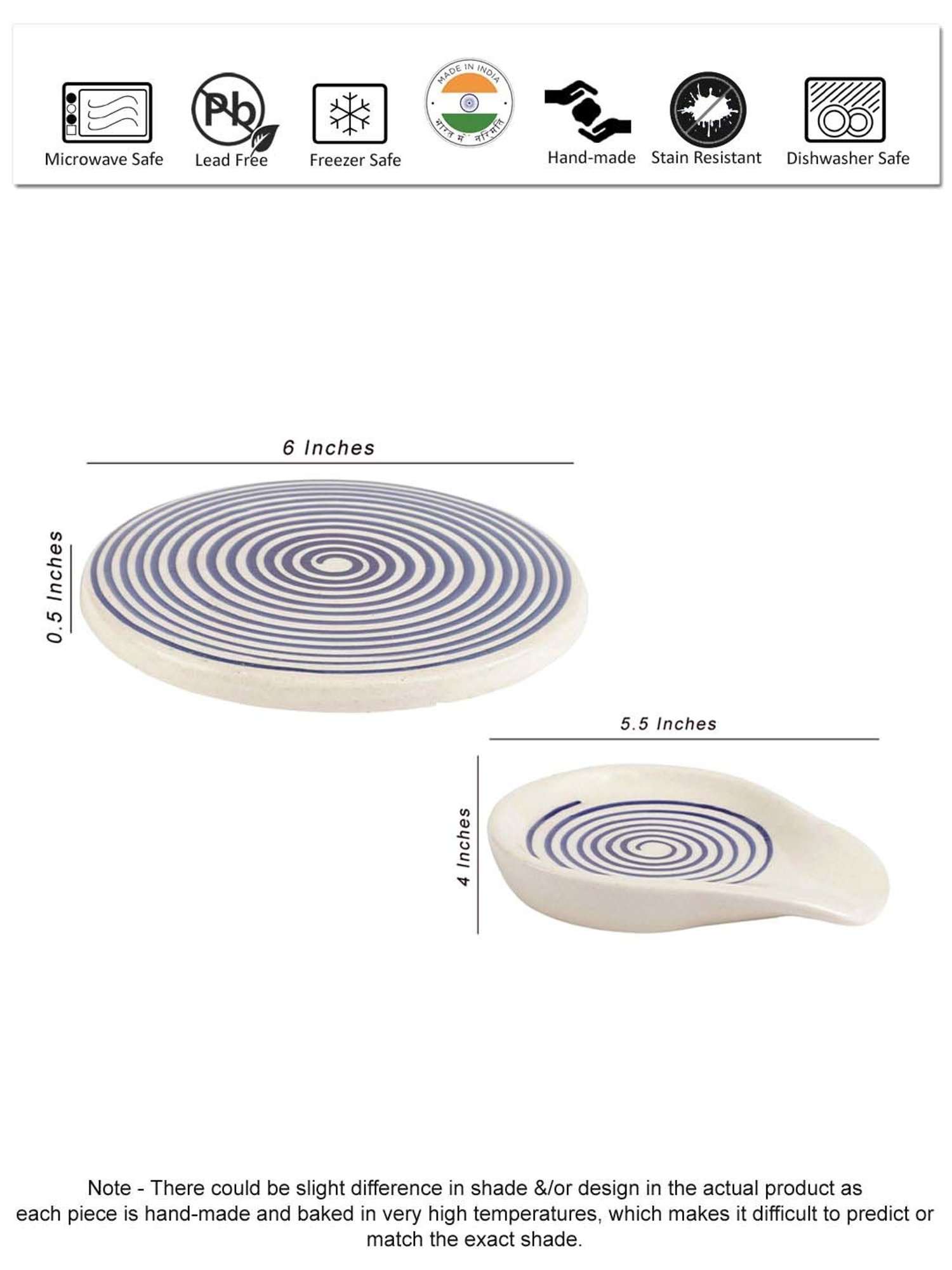 VarEesha Parikrama Blue Ceramic Spoon Rest with Trivet - Set of 4