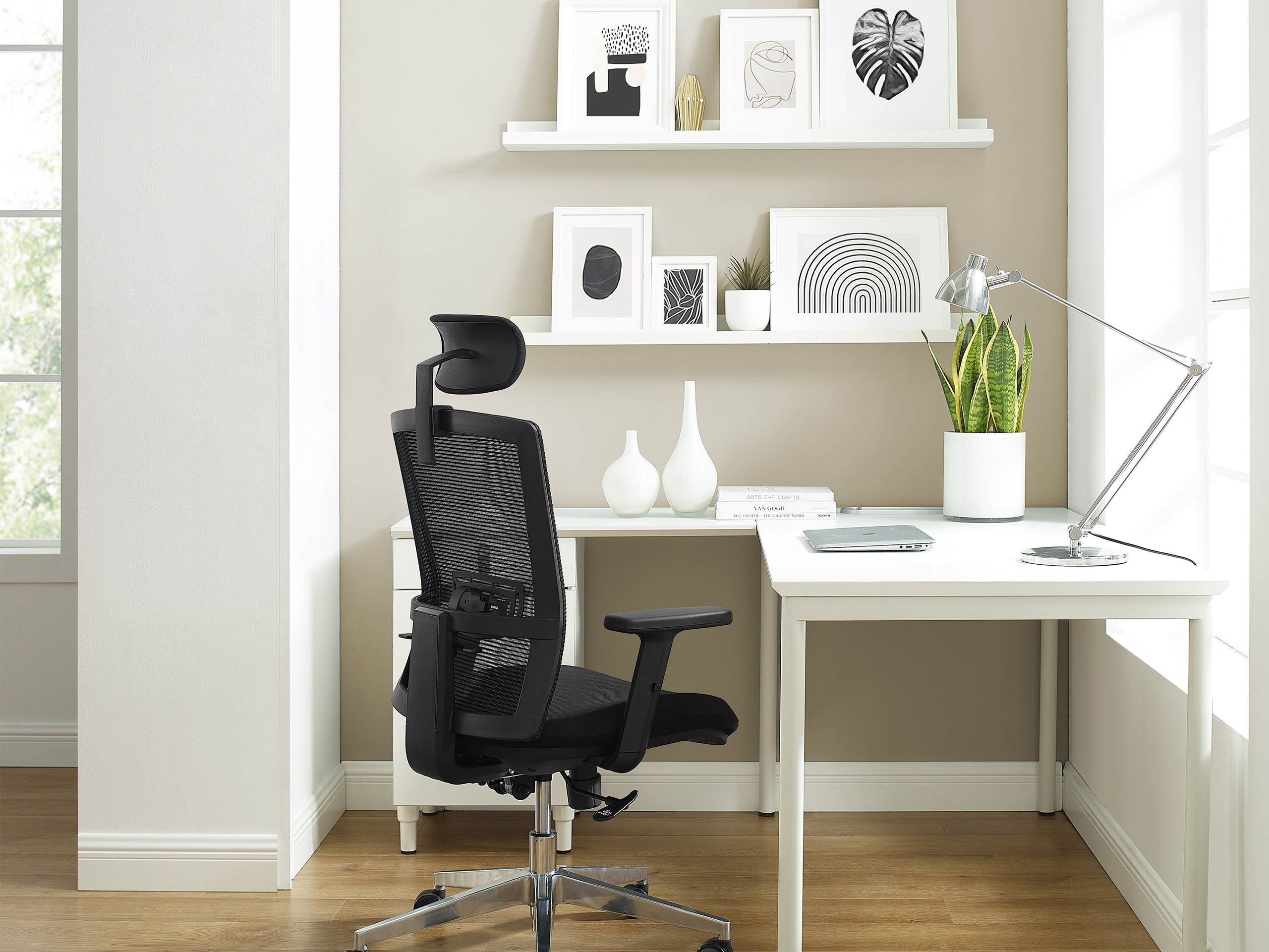 WORKSMYTH Breathable Mesh Ergonomic Office Chair Gaming Chair, Adjustable Headrest Chair Armrest, Lumbar Support and Casters