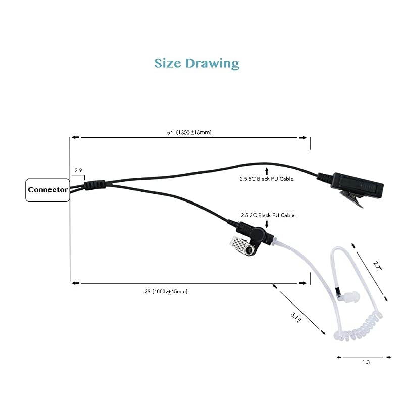 2 Wire Surveillance Kit Covert Acoustic Tube Bodyguard Earpiece Headset Ptt Mic for Yaesu Vertex Standard VX261 VX230 VX231 VX298 VX350 VX351 VX180 EVX531 2 Way Radio Walkie Talkie by